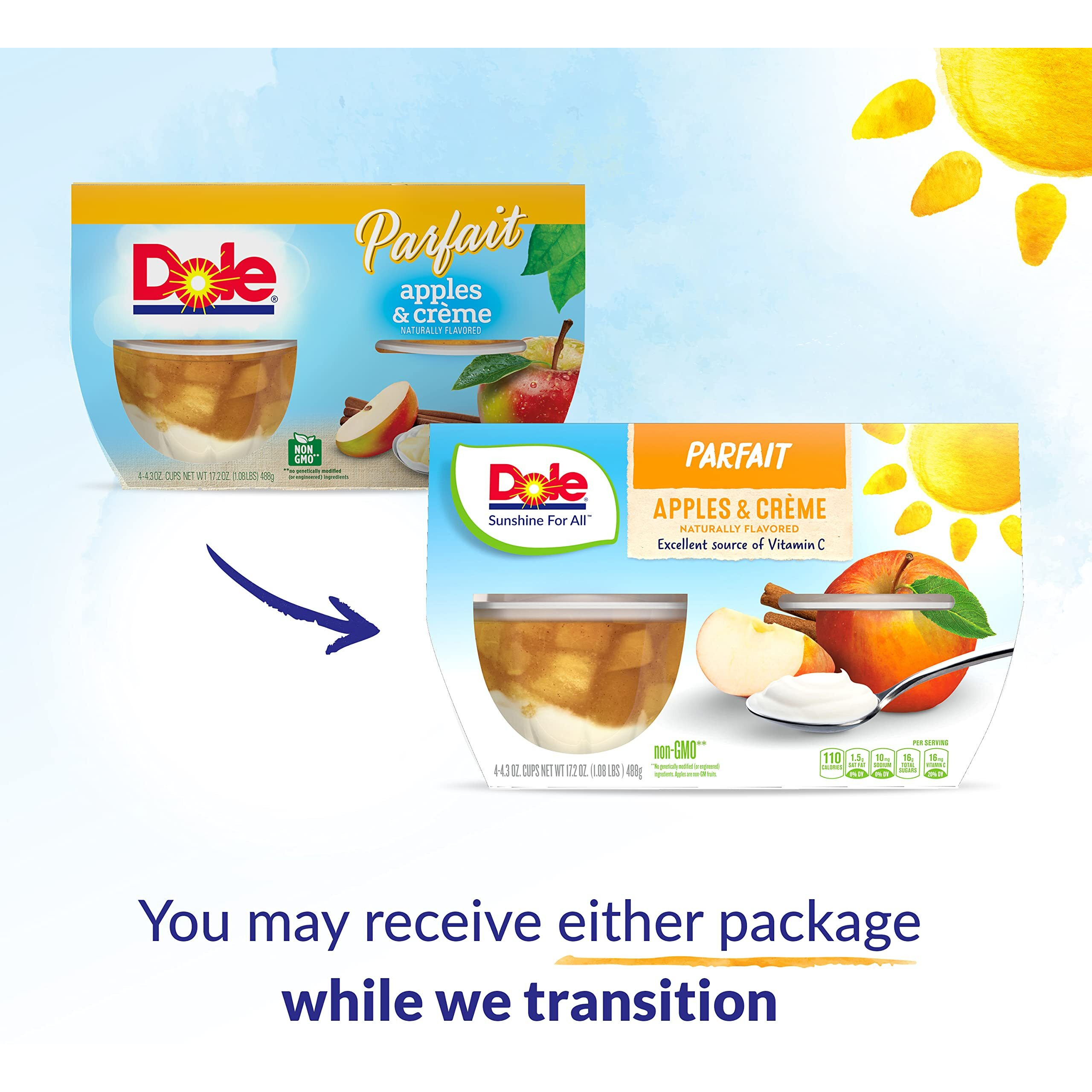 Dole Fruit Bowls Low Fat Apples & Creme Parfait Snacks, 4Oz 24 Total Cups, Gluten & Dairy Free, Bulk Lunch Snacks For Kids & Adults