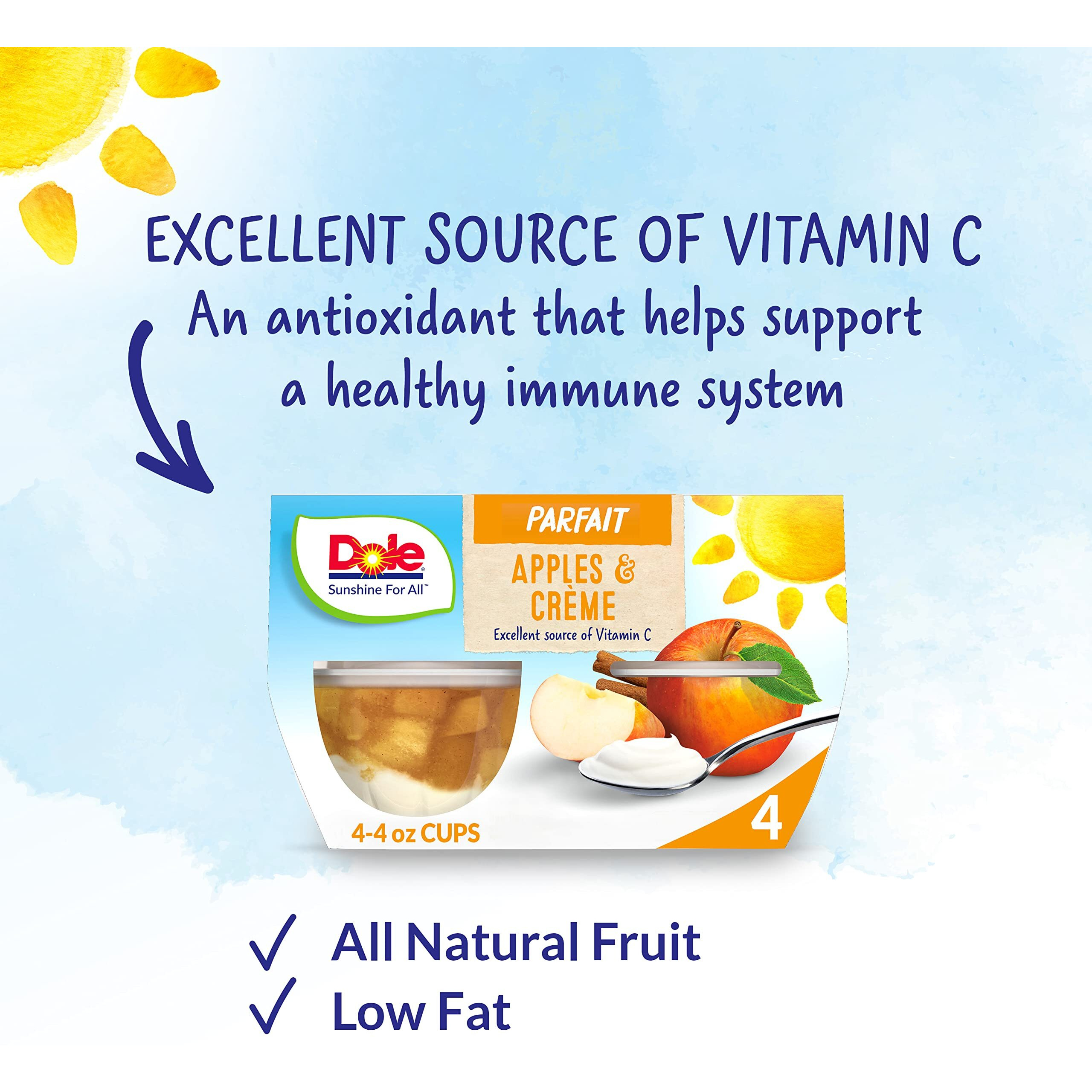 Dole Fruit Bowls Low Fat Apples & Creme Parfait Snacks, 4Oz 24 Total Cups, Gluten & Dairy Free, Bulk Lunch Snacks For Kids & Adults