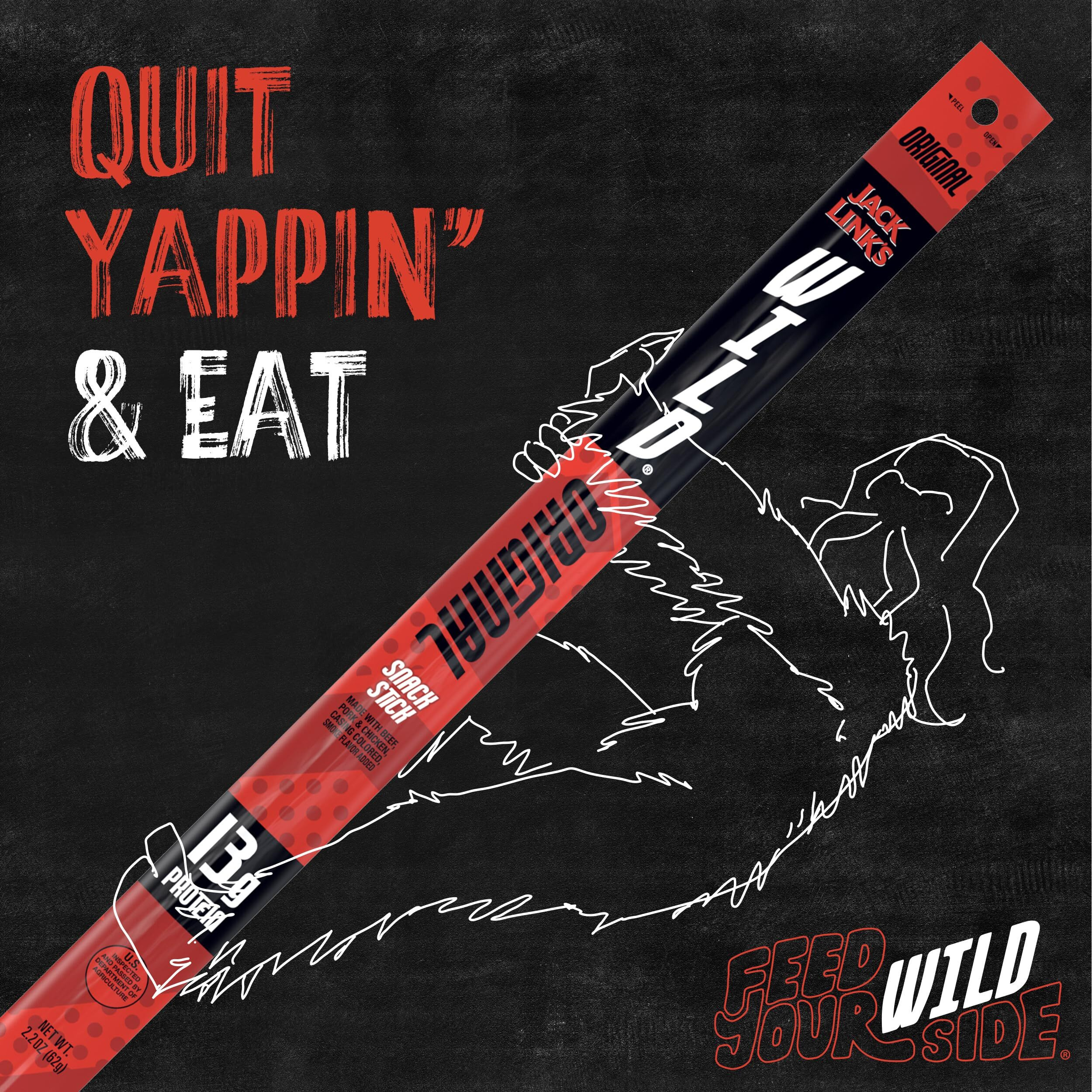 Jack Link's Wild Beef Sticks, Original - Protein Snack, Meat Stick With 14G Of Protein, 2.2 Oz. (Pack Of 24)
