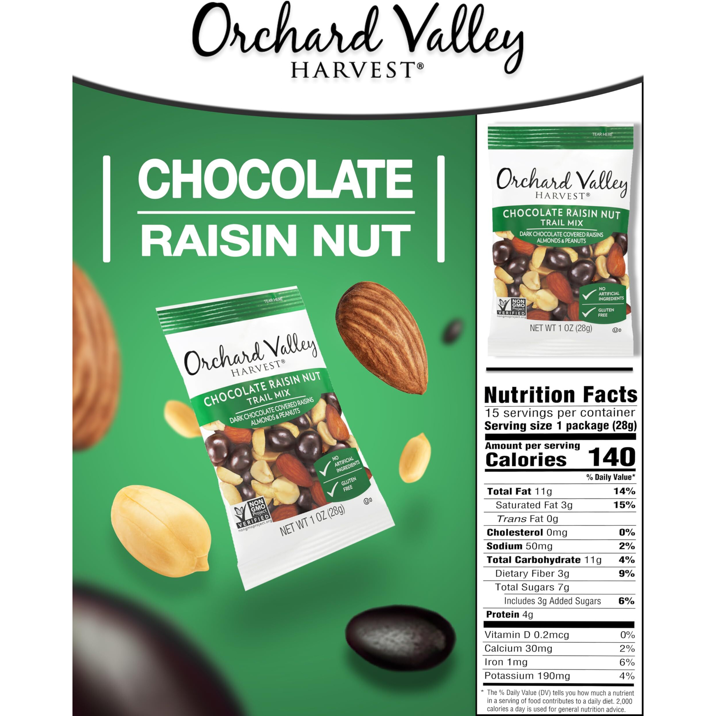 Orchard Valley Harvest Chocolate Raisin Nut Trail Mix, 1 Oz, 15 Ct