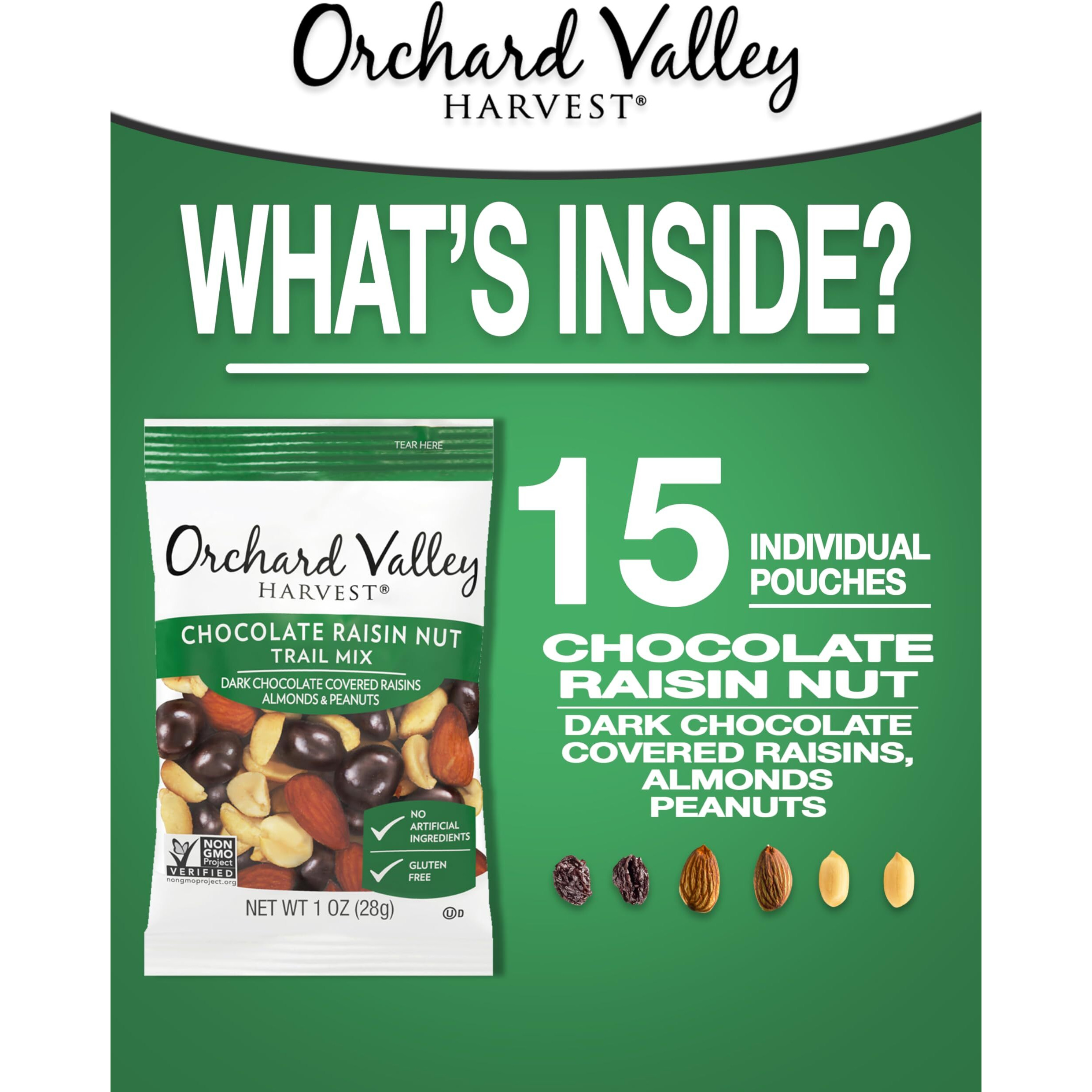 Orchard Valley Harvest Chocolate Raisin Nut Trail Mix, 1 Oz, 15 Ct