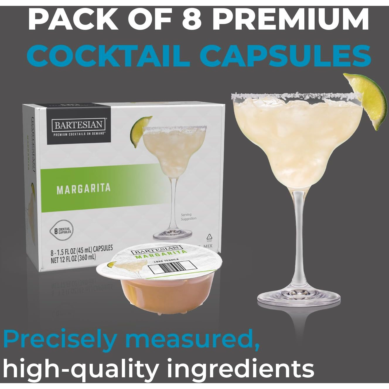 Bartesian Margarita Cocktail Mixer Capsules For Cocktail Machine - Home Bar Mixology Cocktails Mix Pod Capsule Set To Use With The Bartesian Cocktail Drink Maker Machine - Pack Of 8