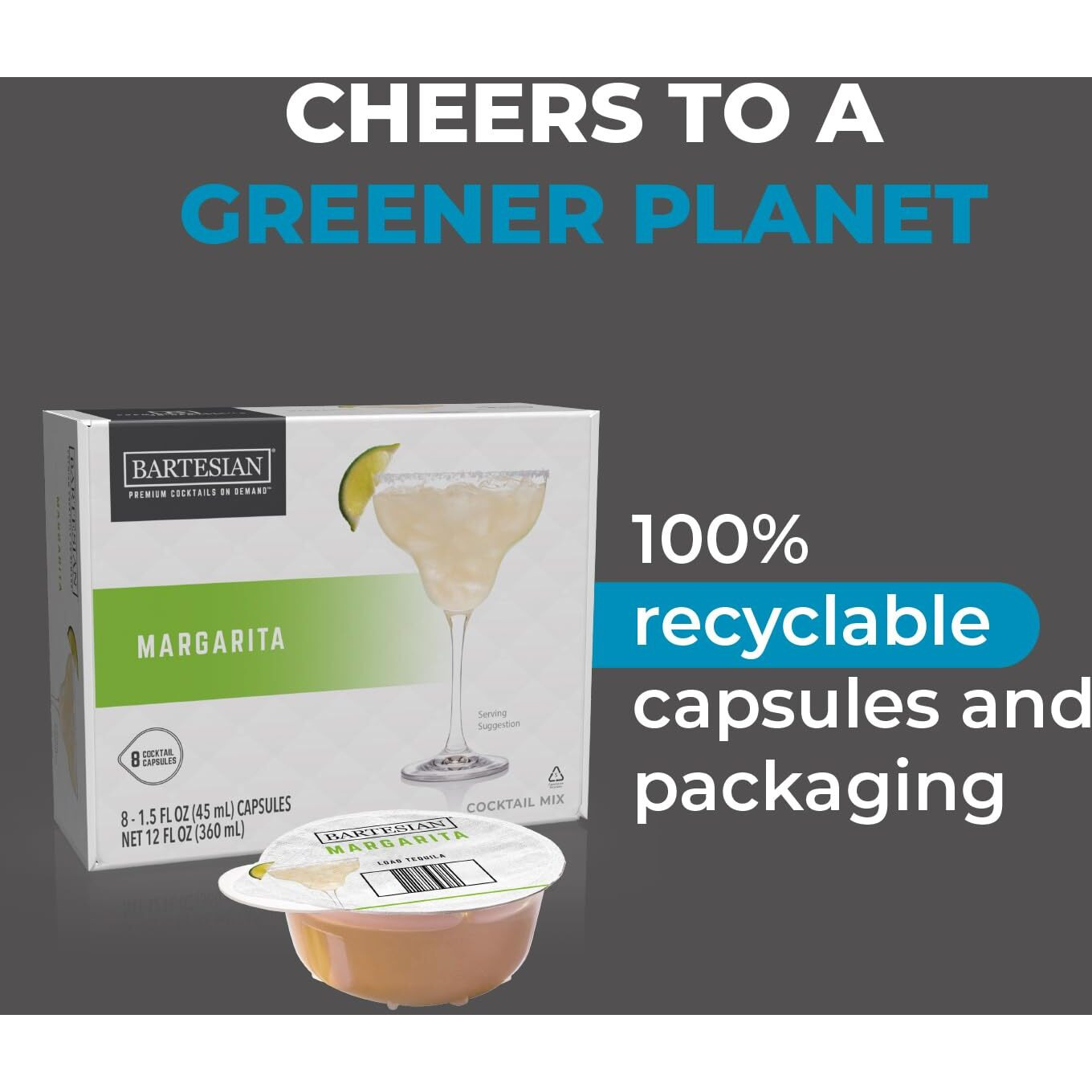 Bartesian Margarita Cocktail Mixer Capsules For Cocktail Machine - Home Bar Mixology Cocktails Mix Pod Capsule Set To Use With The Bartesian Cocktail Drink Maker Machine - Pack Of 8