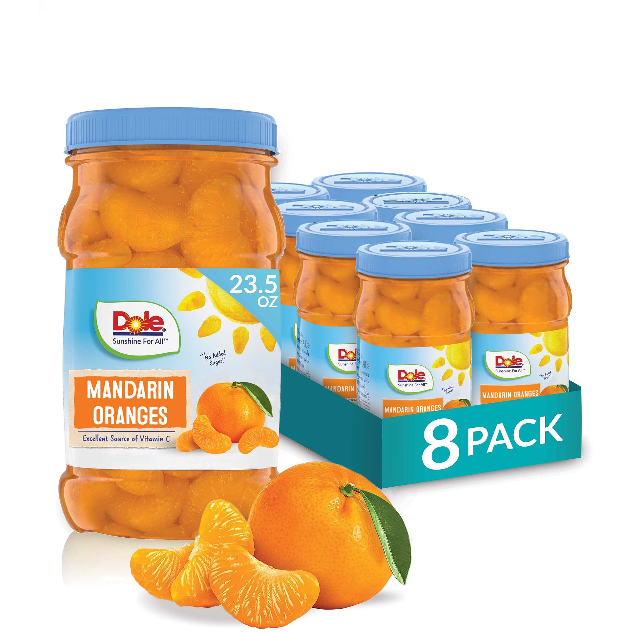 Dole Fruit Jars, Mandarin Oranges In 100% Fruit Juice, Gluten Free, Pantry Staples, 23.5 Oz Resealable Jars, 8 Count