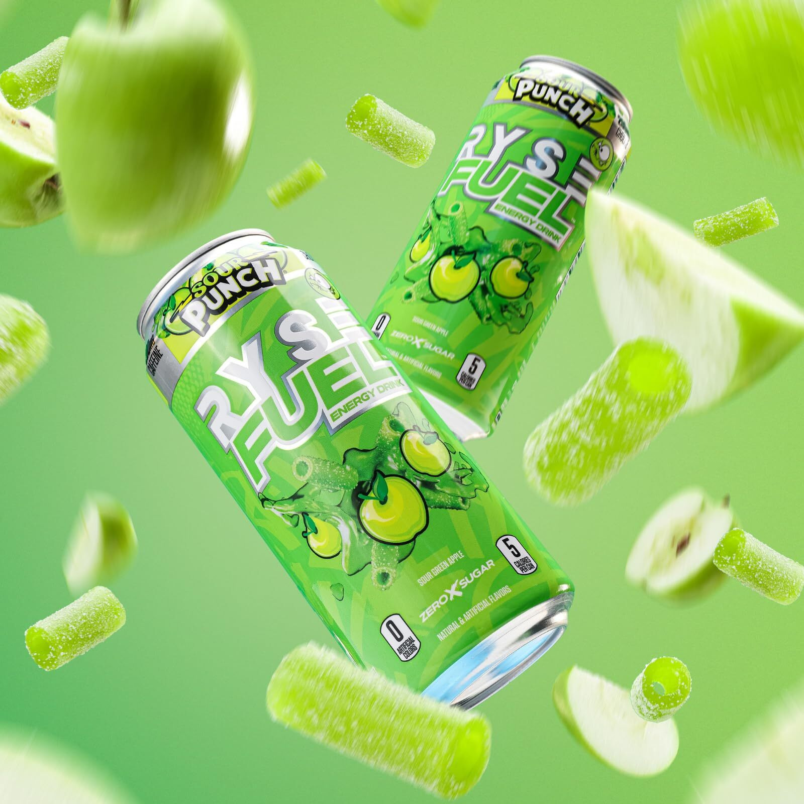 Ryse Fuel Sugar Free Energy Drink | Vegan Friendly, Gluten Free | No Fillers & No Artificial Colors | Low Calorie | 200Mg Natural Caffeine | 12 Pack (Sour Punch Green Apple)
