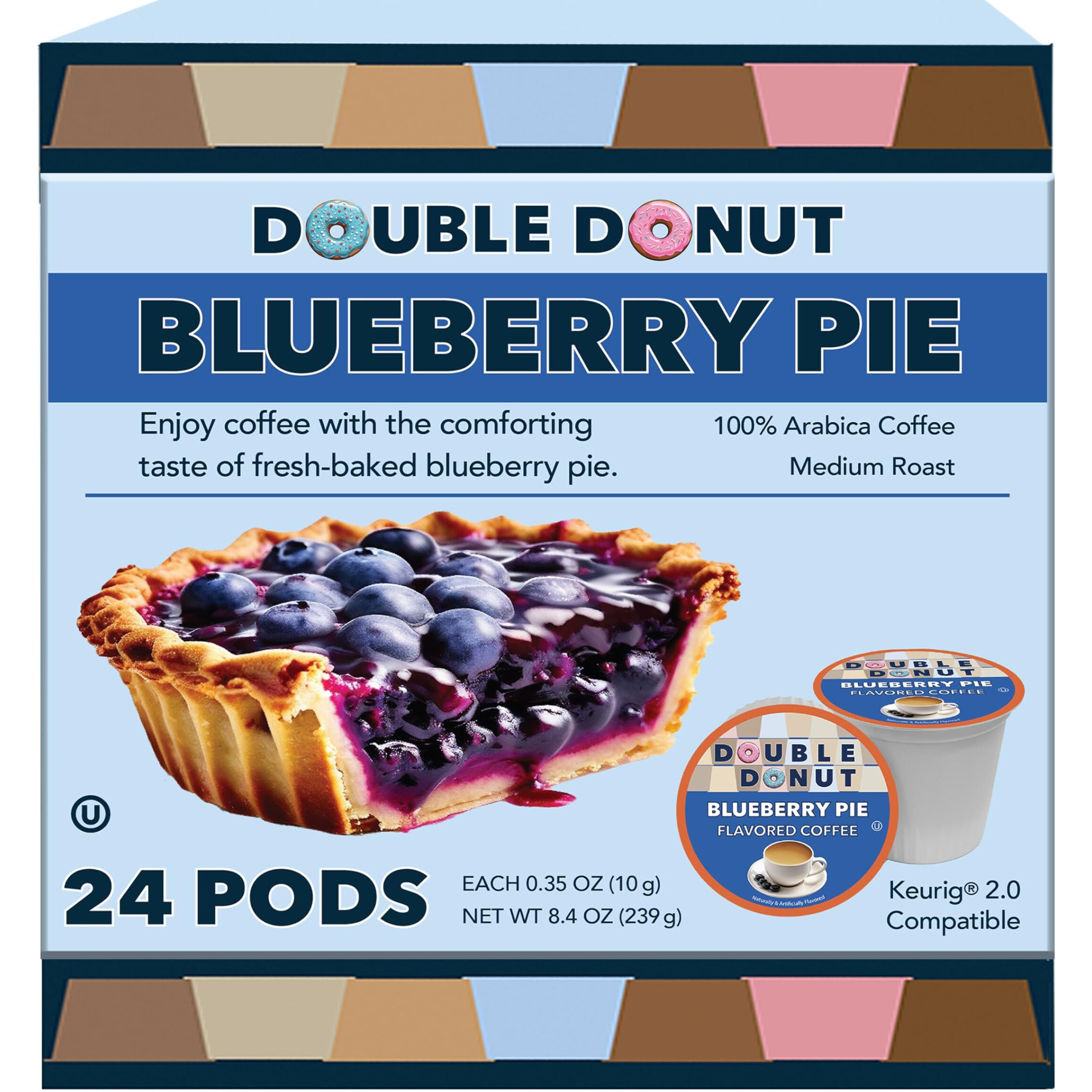 Double Donut Flavored Coffee Pods, Blueberry Coffee, Single Serve Hot Or Iced Coffee For Keurig K Cups Brewers, Medium Roast Coffee In Recyclable Pods, 24 Count