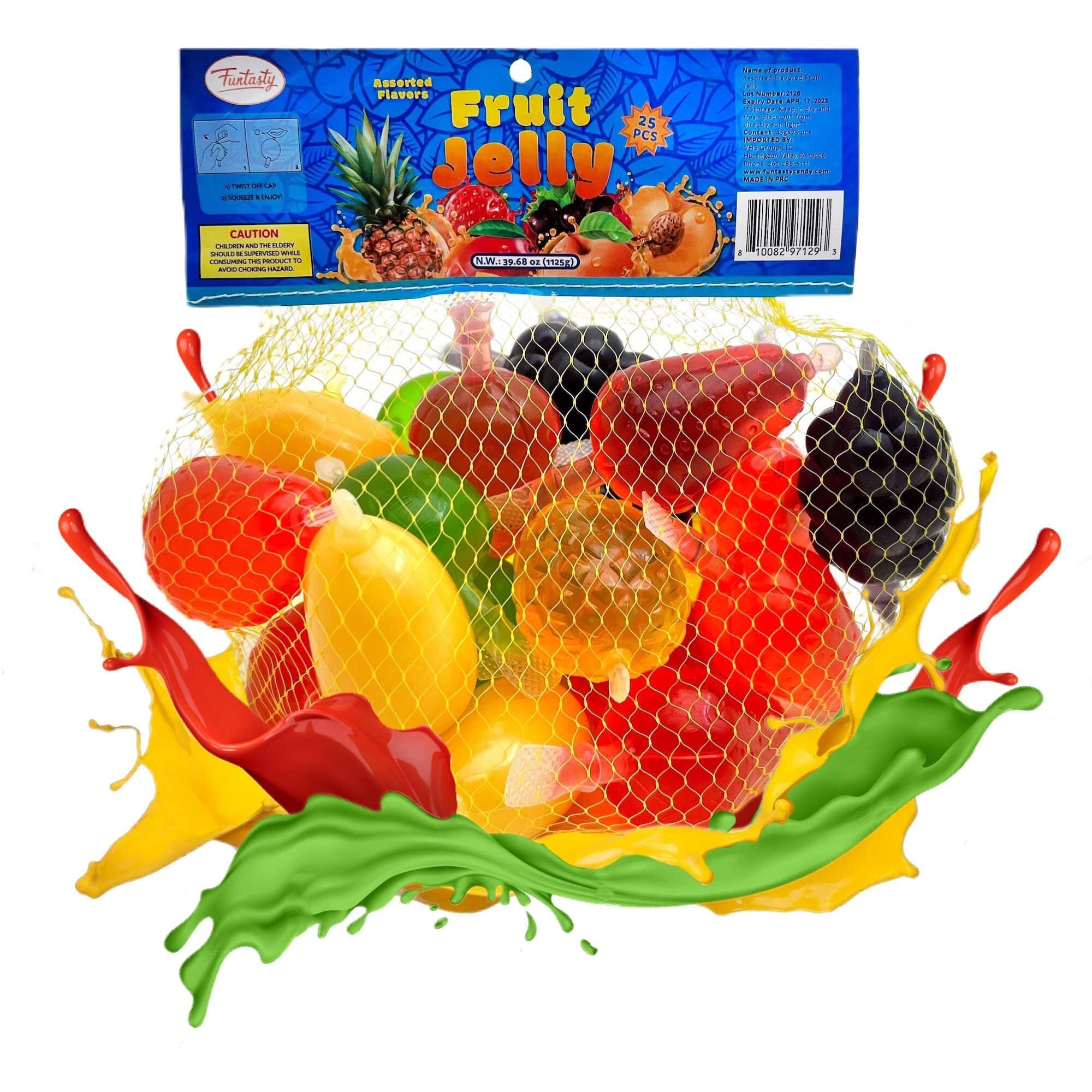 Funtasty Squeezable Fruit Jellies Candy, Assorted Flavors, 25 Count Bag