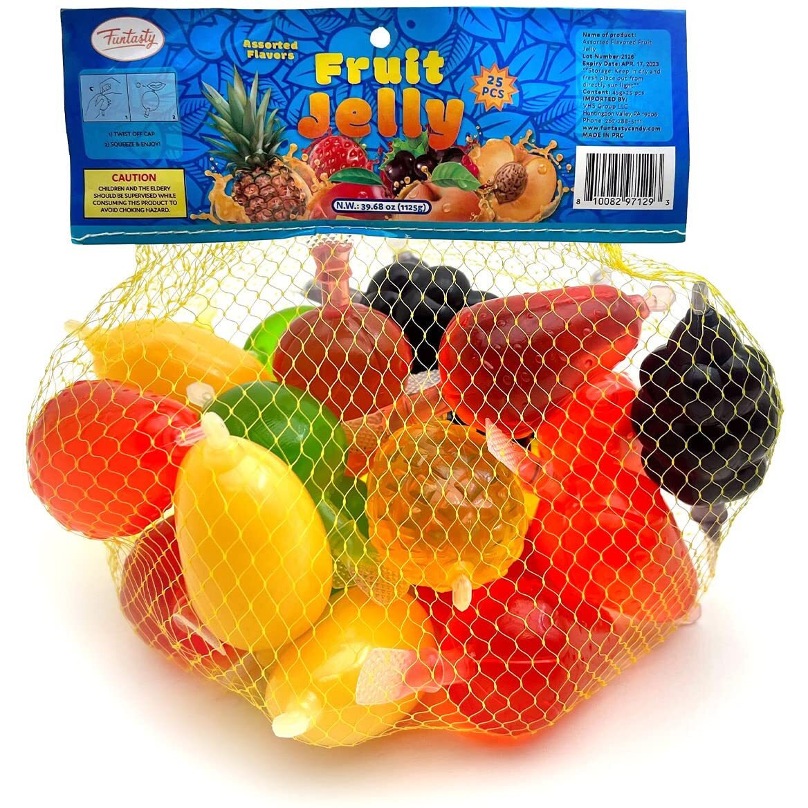 Funtasty Squeezable Fruit Jellies Candy, Assorted Flavors, 25 Count Bag