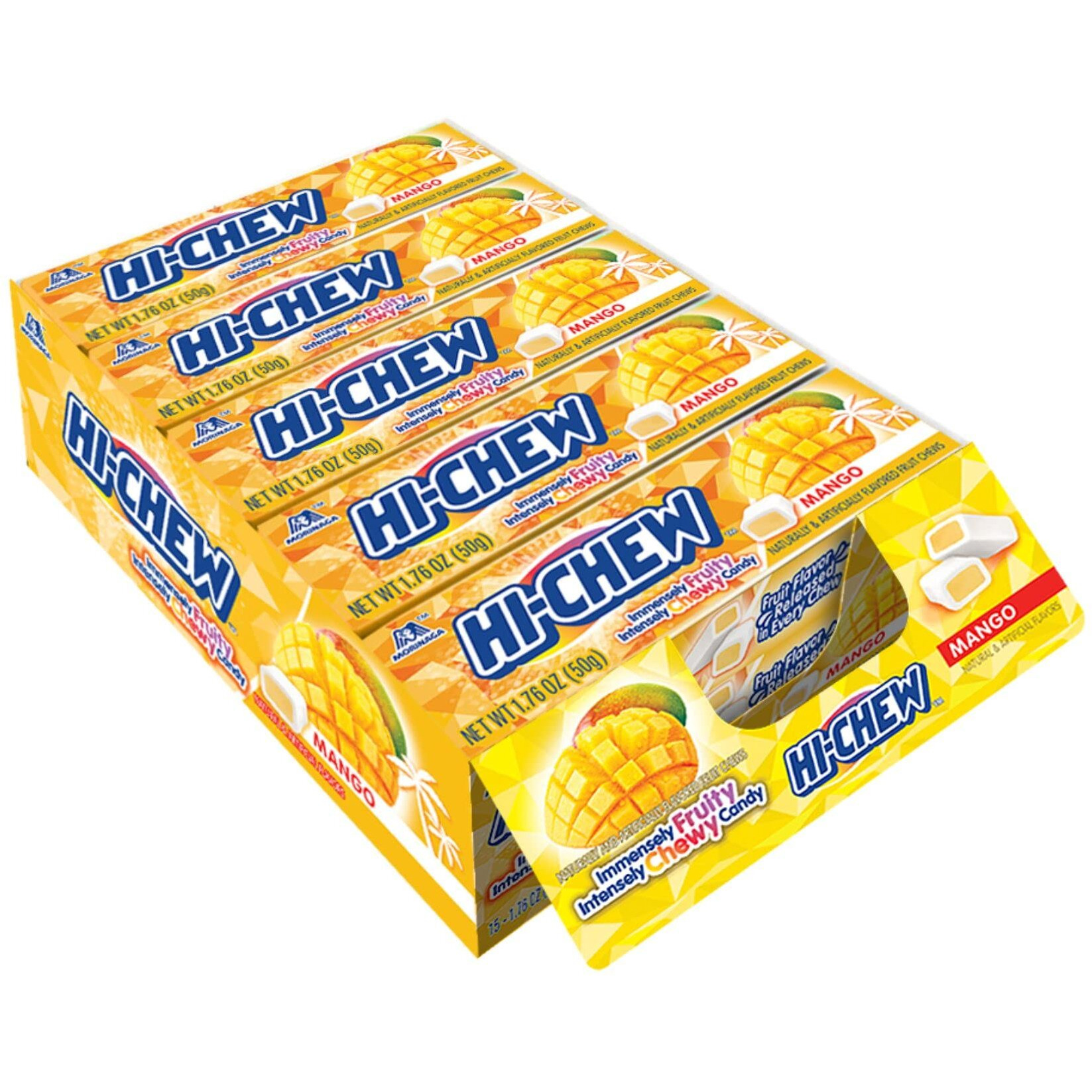 Hi-Chew Mango - Box Of 15 Sticks, 1.76Oz Ea | Unique Fun Soft & Chewy Taffy Candy | Immensely Juicy Exotic Fruit Flavors