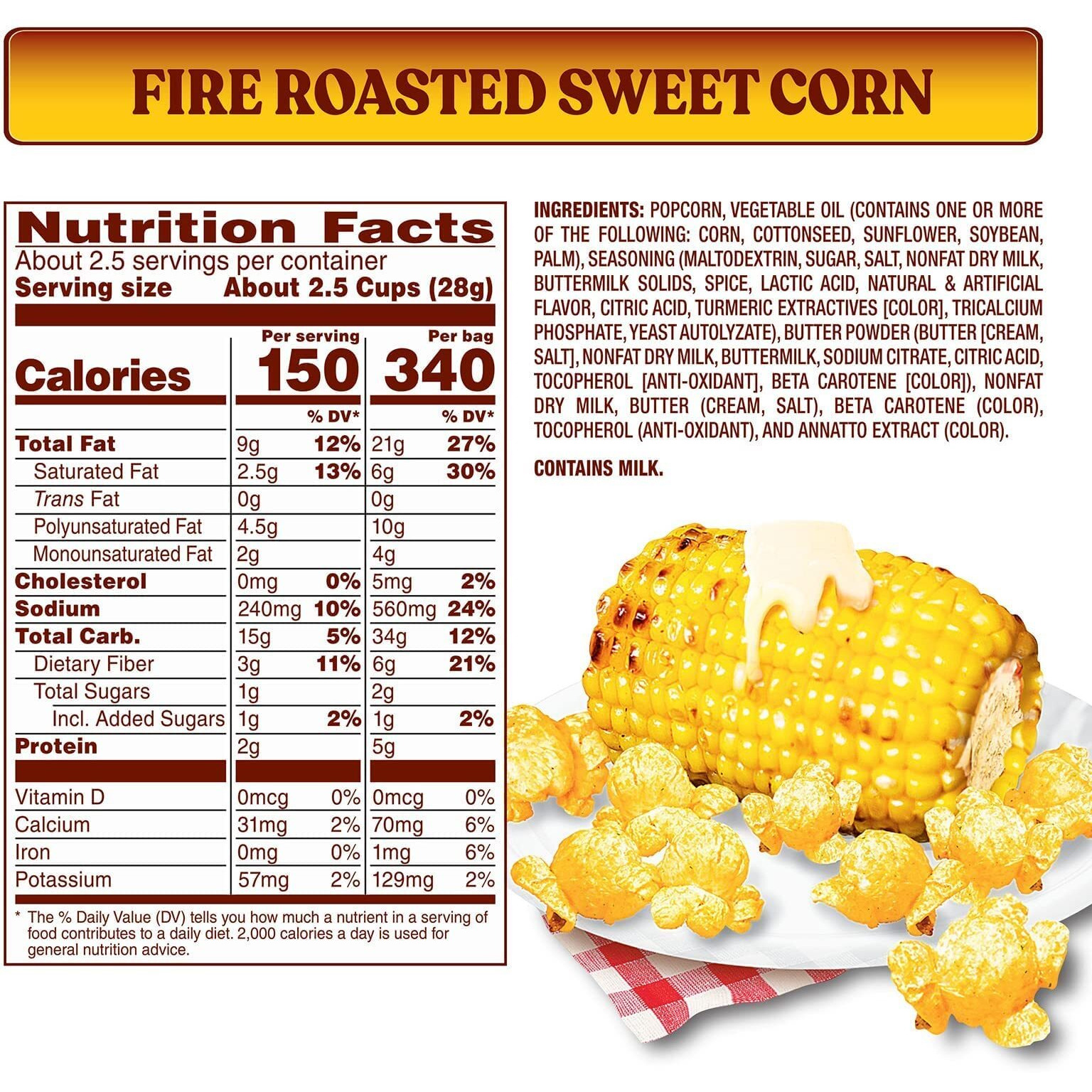 Herrs Popcorn, Fire Roasted Sweet Corn Flavor, Gluten Free Snacks, 6Oz Bag (9 Count)