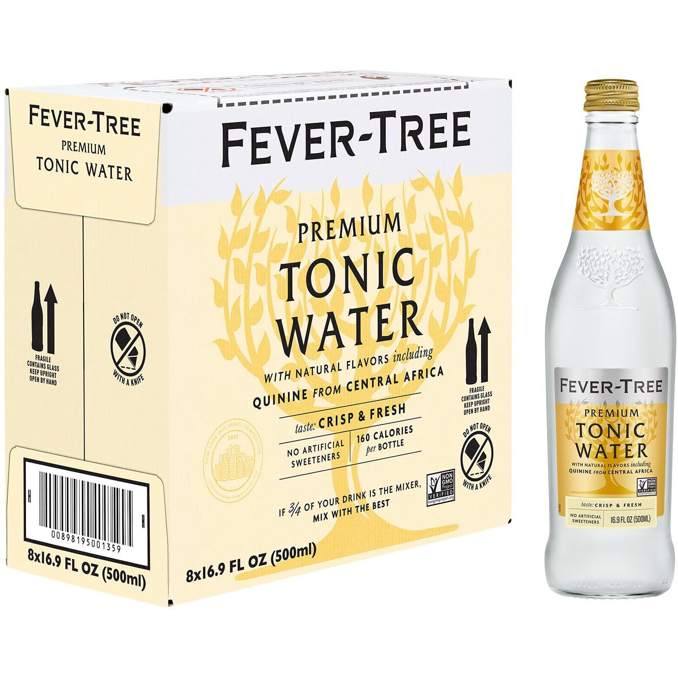 Fever Tree Indian Tonic Water - Premium Quality Mixer - Refreshing Beverage For Cocktails & Mocktails. Naturally Sourced Ingredients, No Artificial Sweeteners Or Colors - 500 Ml Bottles - Pack Of 8