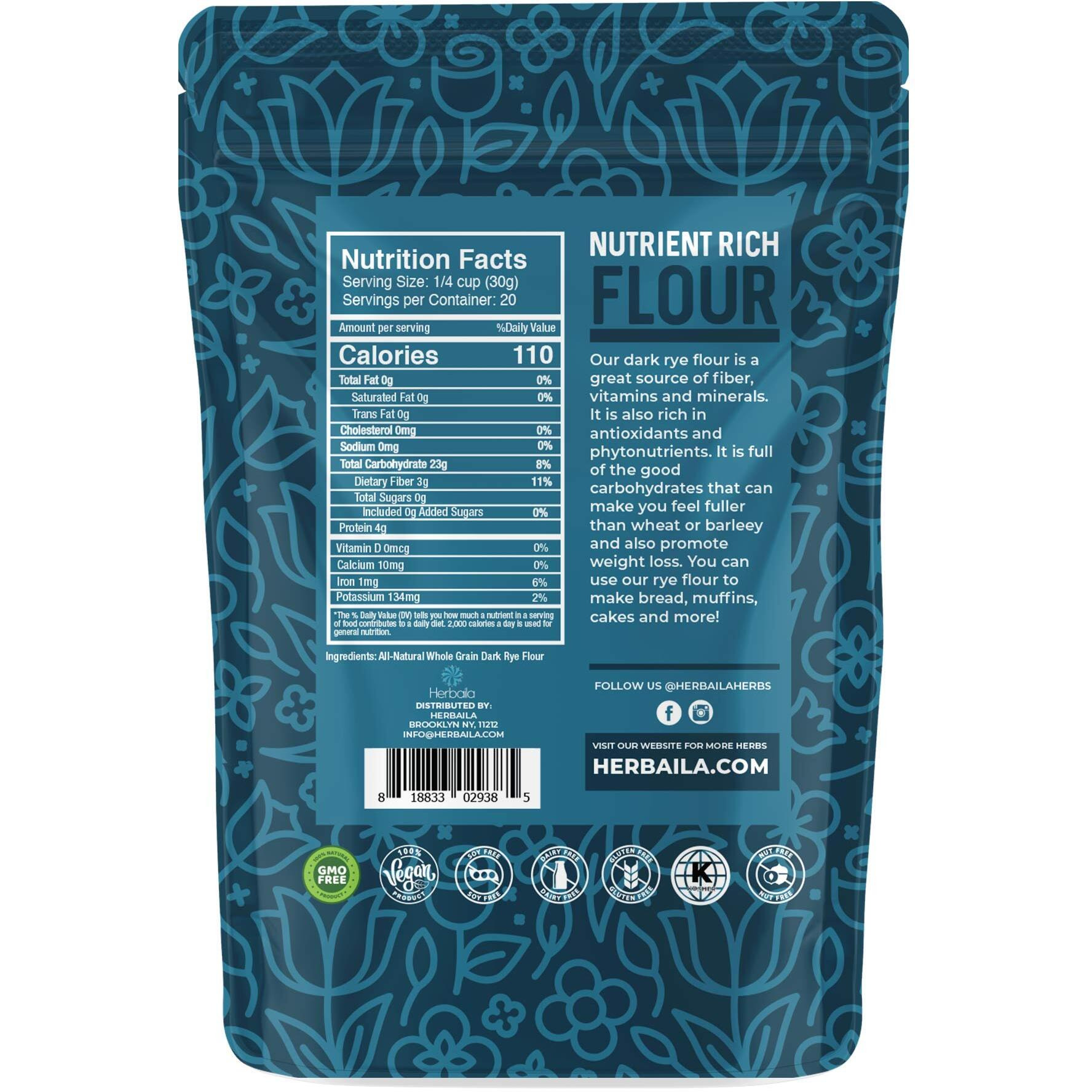 Rye Flour 2Lb / 32Oz, Dark Rye Flour For Bread, Pumpernickel Flour, Rye Bread Flour, Rye Flour For Baking, 100% Whole Rye Flour, Non-Gmo.