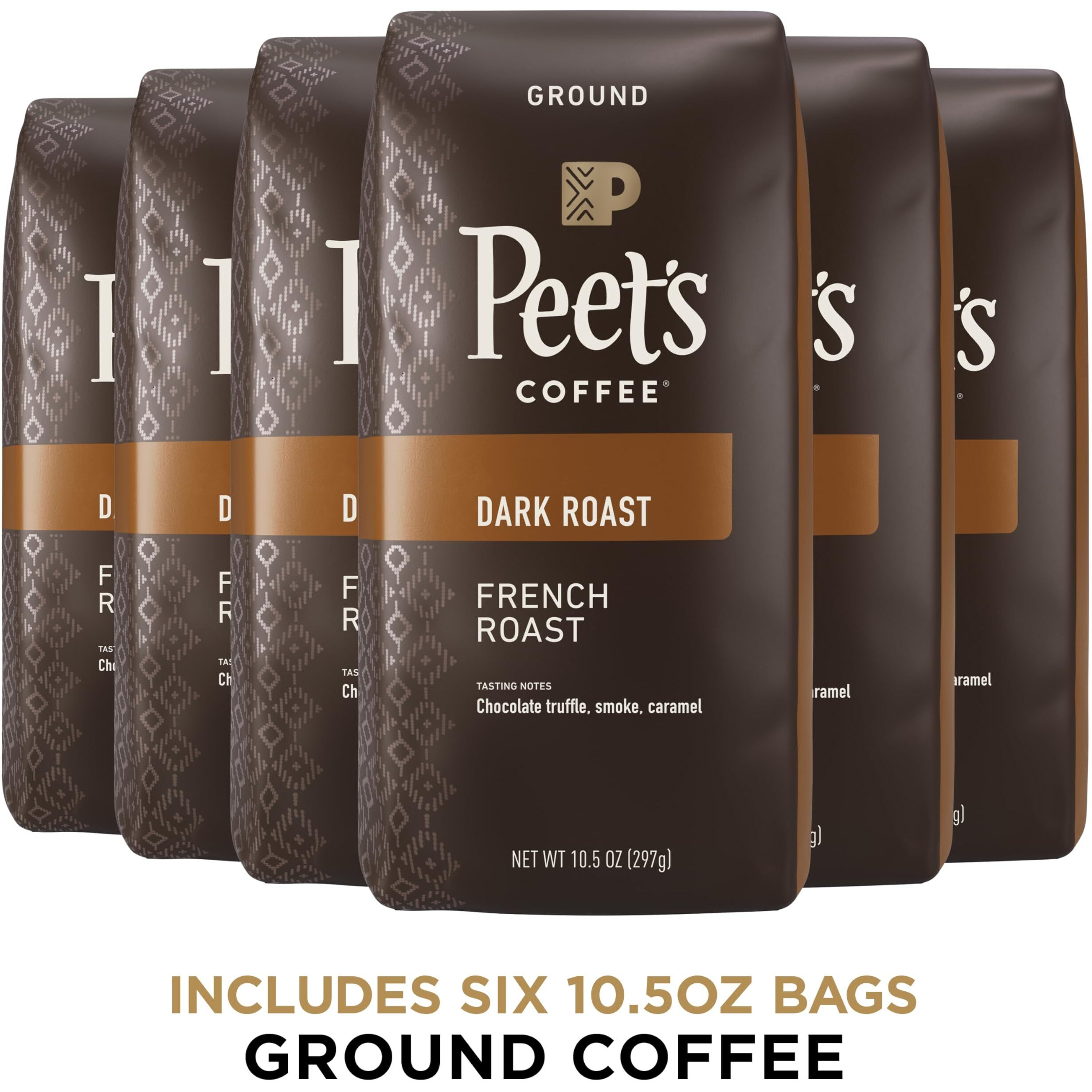 Peet's Coffee, Dark Roast Ground Coffee - French Roast 63 Ounces (6 Bags Of 10.5 Ounces)