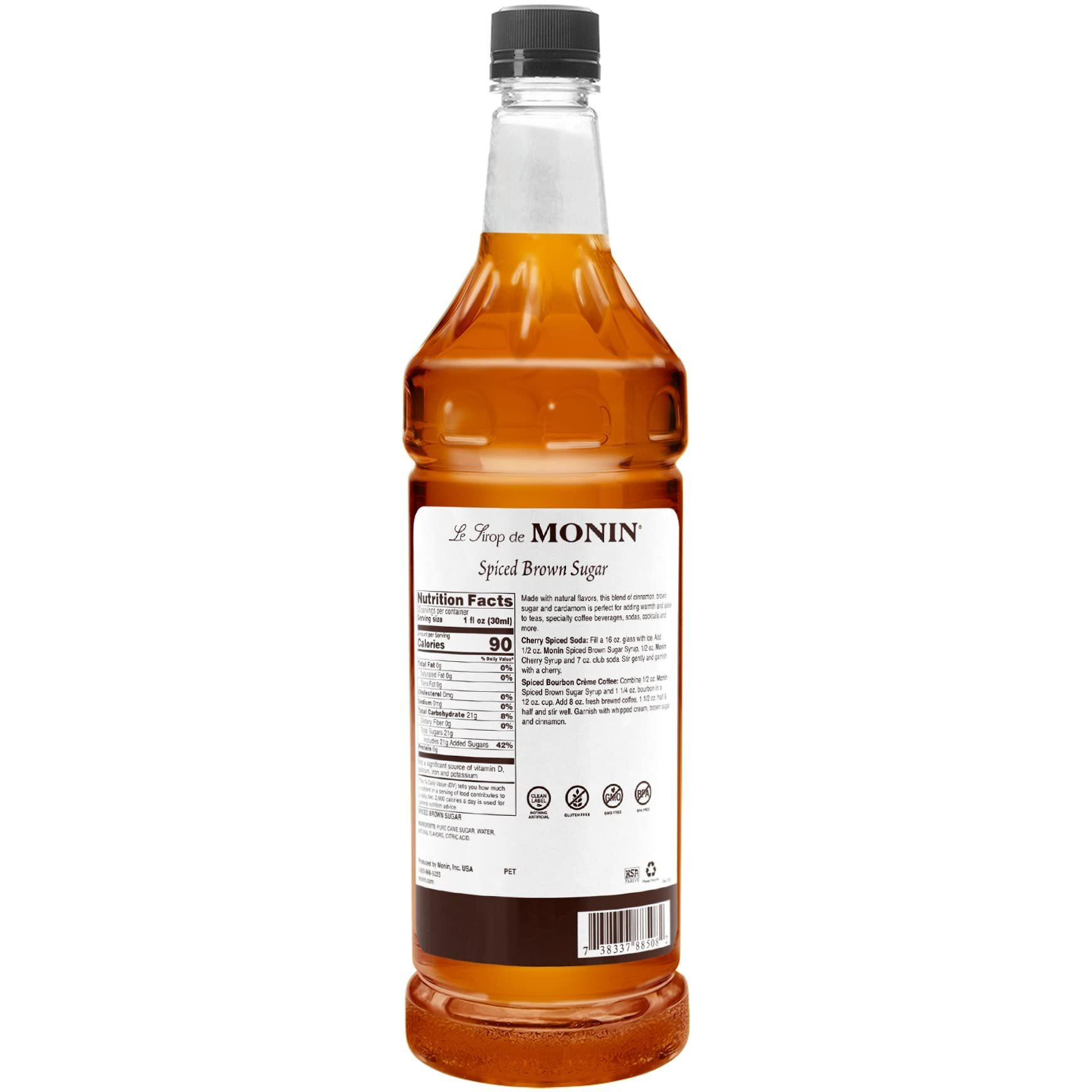 Monin - Spiced Brown Sugar Syrup, Sweet With Hints Of Cinnamon, Natural Flavors, Great For Coffee, Desserts, Ciders, And Cocktails, Non-Gmo, Gluten-Free (1 Liter)