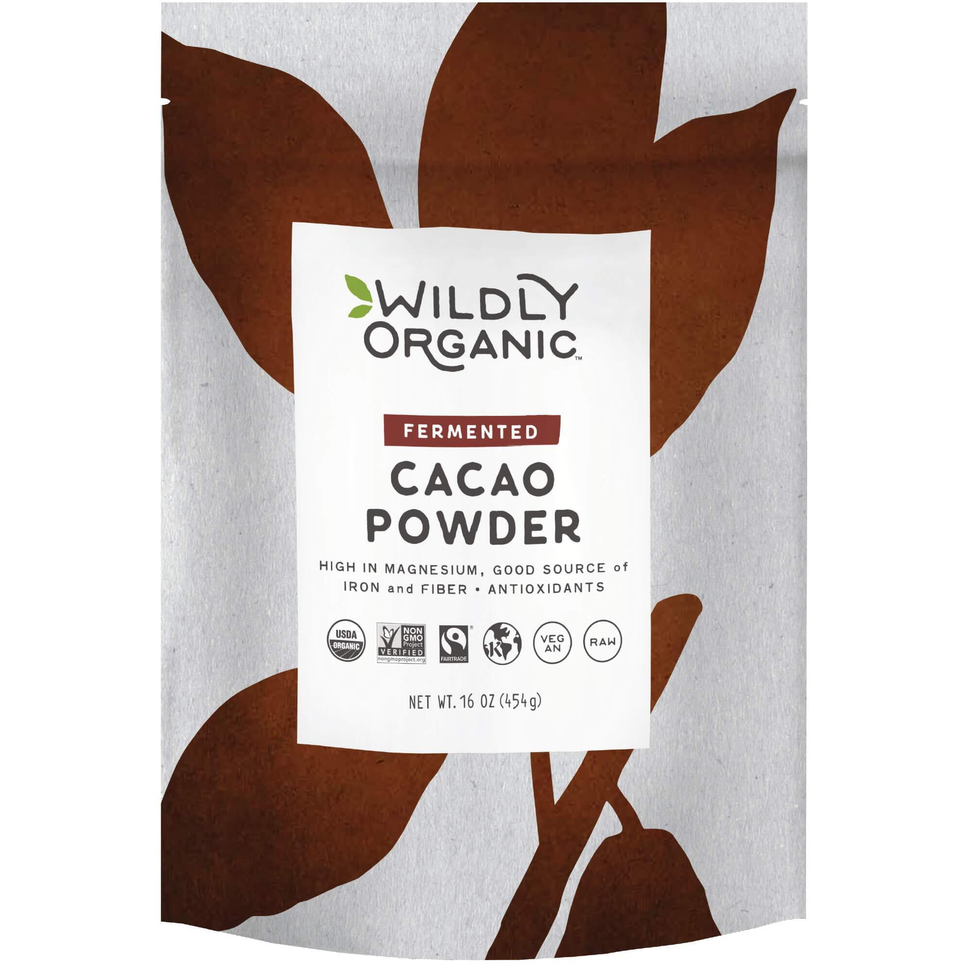 Wildly Organic Fermented Cacao Powder 16 Oz, 1 Lb Bag - Organic, Non-Alkalized, Minimally Processed, High In Antioxidants, Raw, Fair Trade, Non-Gmo, Kosher, Vegan, Premium Rich Chocolate Flavor | Perfect For Skin, Hair, Smoothies, Yogurt, Oatmeal, Baking, & Hot Cocoa