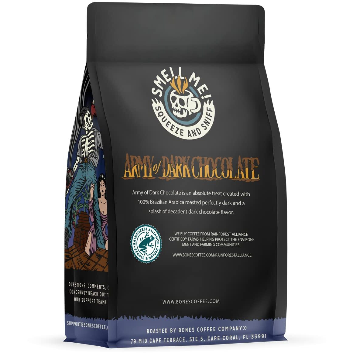 Bones Coffee Company Army Of Dark Chocolate Whole Coffee Beans, Dark Chocolate Flavor Low Acid Flavored Coffee, Made With Arabica Coffee Beans, Dark Roast Gourmet Coffee (12 Oz)