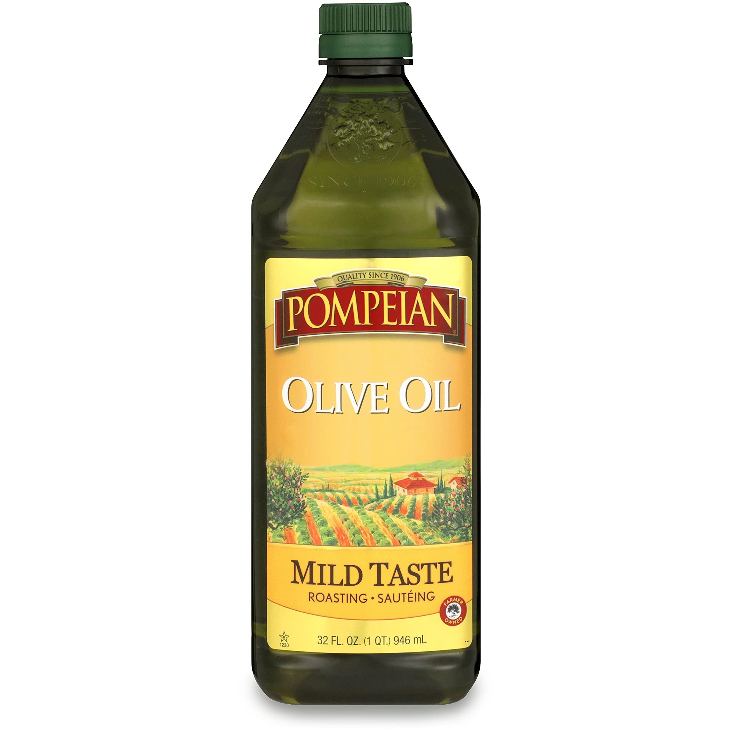 Pompeian Mild Taste Olive Oil, Perfect For Roasting & Sauteing, Naturally Gluten Free, Non-Allergenic, Non-Gmo, 32 Fl. Oz.