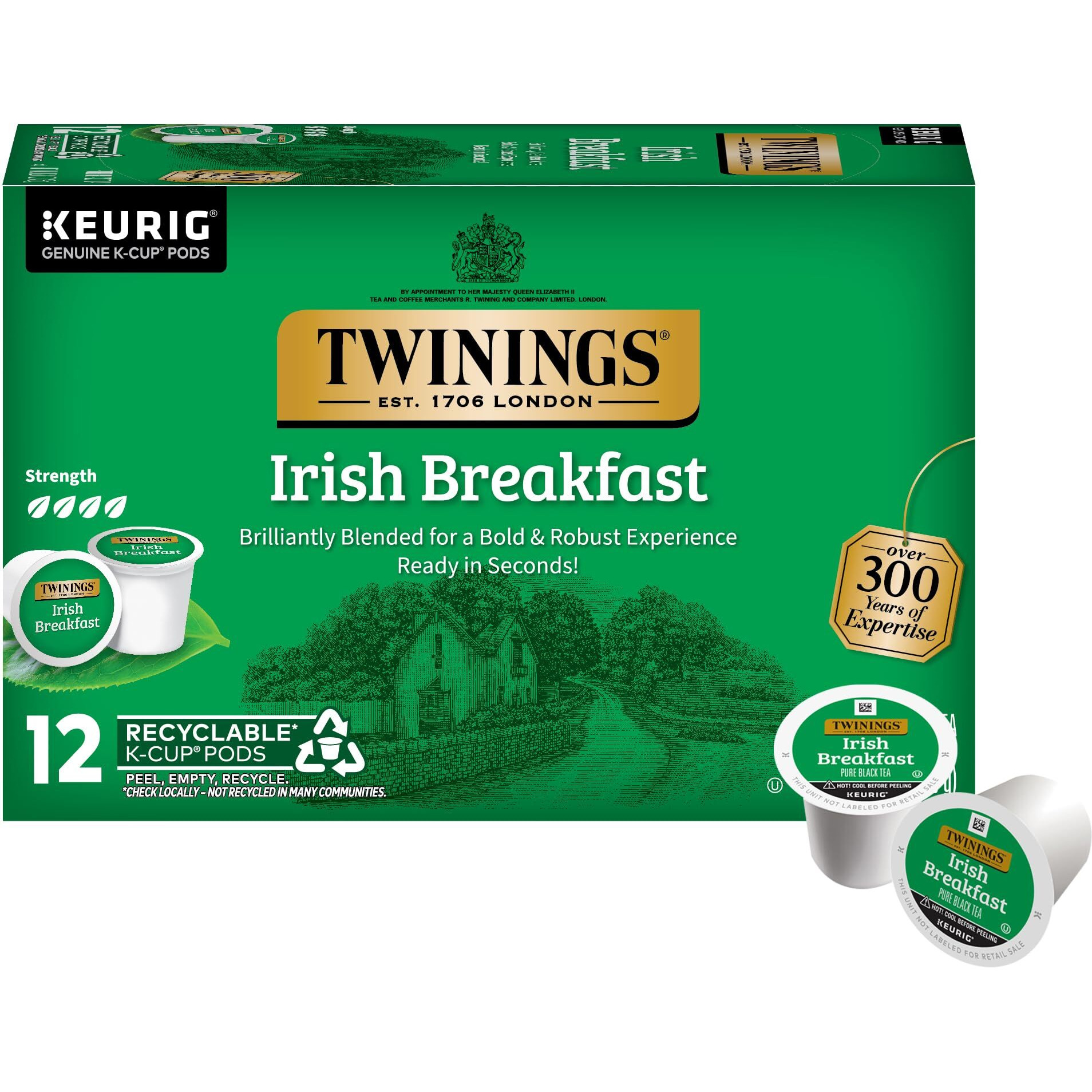 Twinings Irish Breakfast Black Tea K-Cup Pods For Keurig, 12 Count (Pack Of 6), Robust, Strong, Bold Flavour, Caffeinated, Enjoy Hot Or Iced | Packaging May Vary