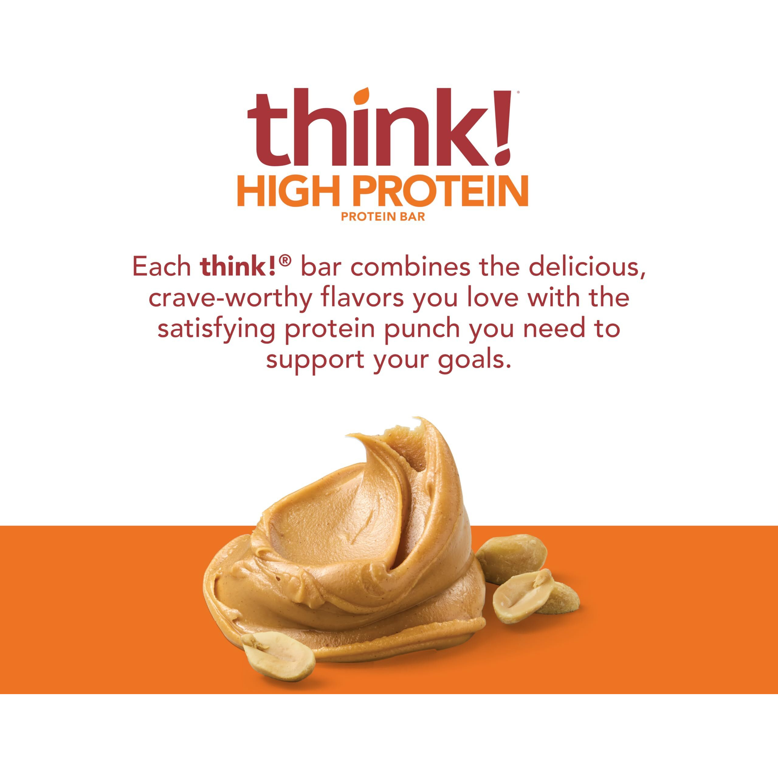 Think Protein Bars, High Protein Snacks, Gluten Free, Sugar Free Energy Bar With Whey Protein Isolate, Creamy Peanut Butter, Nutrition Bars Without Artificial Sweeteners, 2.1 Oz (10 Count)