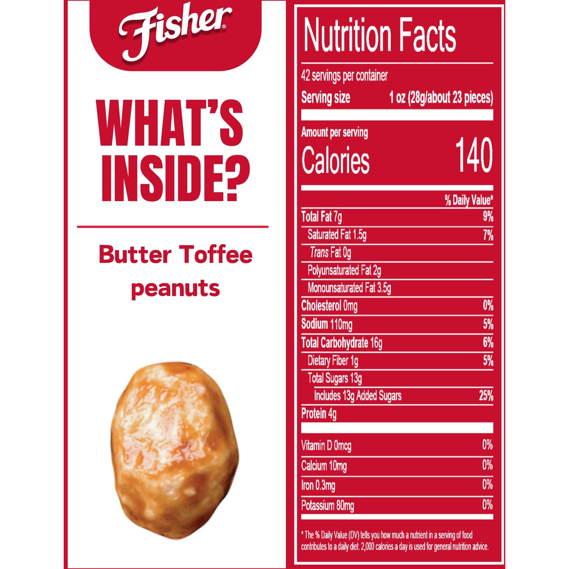 Fisher Snack Butter Toffee Peanuts, 42 Ounces (Pack Of 6), No Artificial Colors Or Flavors, 100% Recyclable
