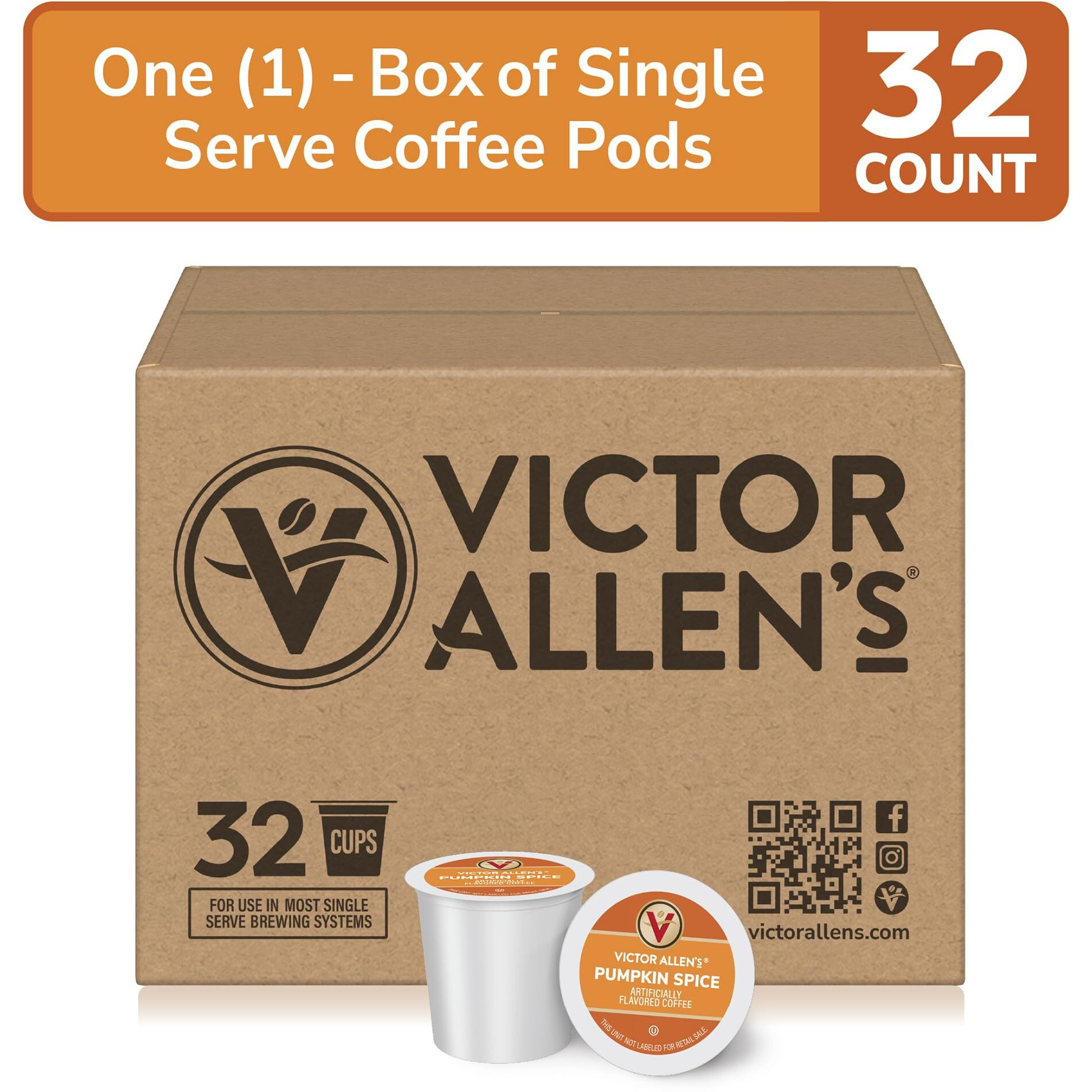 Victor Allen's Coffee Pumpkin Spice Flavored, Medium Roast, 32 Count, Single Serve Coffee Pods For Keurig K-Cup Brewers