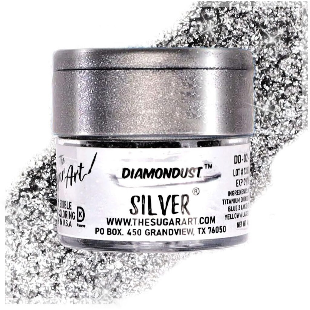 Silver Edible Glitter For Drinks, Cocktails, Cake Decorating, Strawberries, Chocolates & More | No Taste | 4G | 100% Food-Safe | Kosher, Vegan, Gluten & Nut Free | Diamondust By The Sugar Art