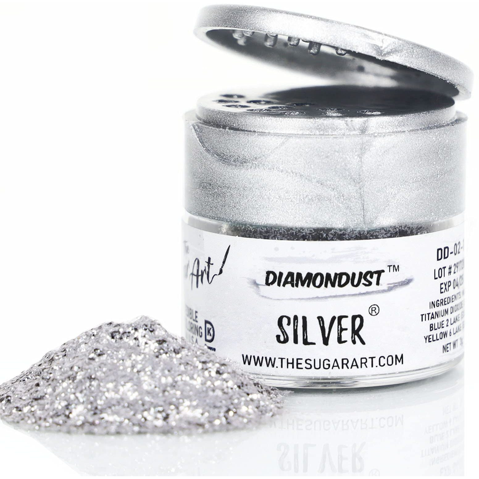 Silver Edible Glitter For Drinks, Cocktails, Cake Decorating, Strawberries, Chocolates & More | No Taste | 4G | 100% Food-Safe | Kosher, Vegan, Gluten & Nut Free | Diamondust By The Sugar Art