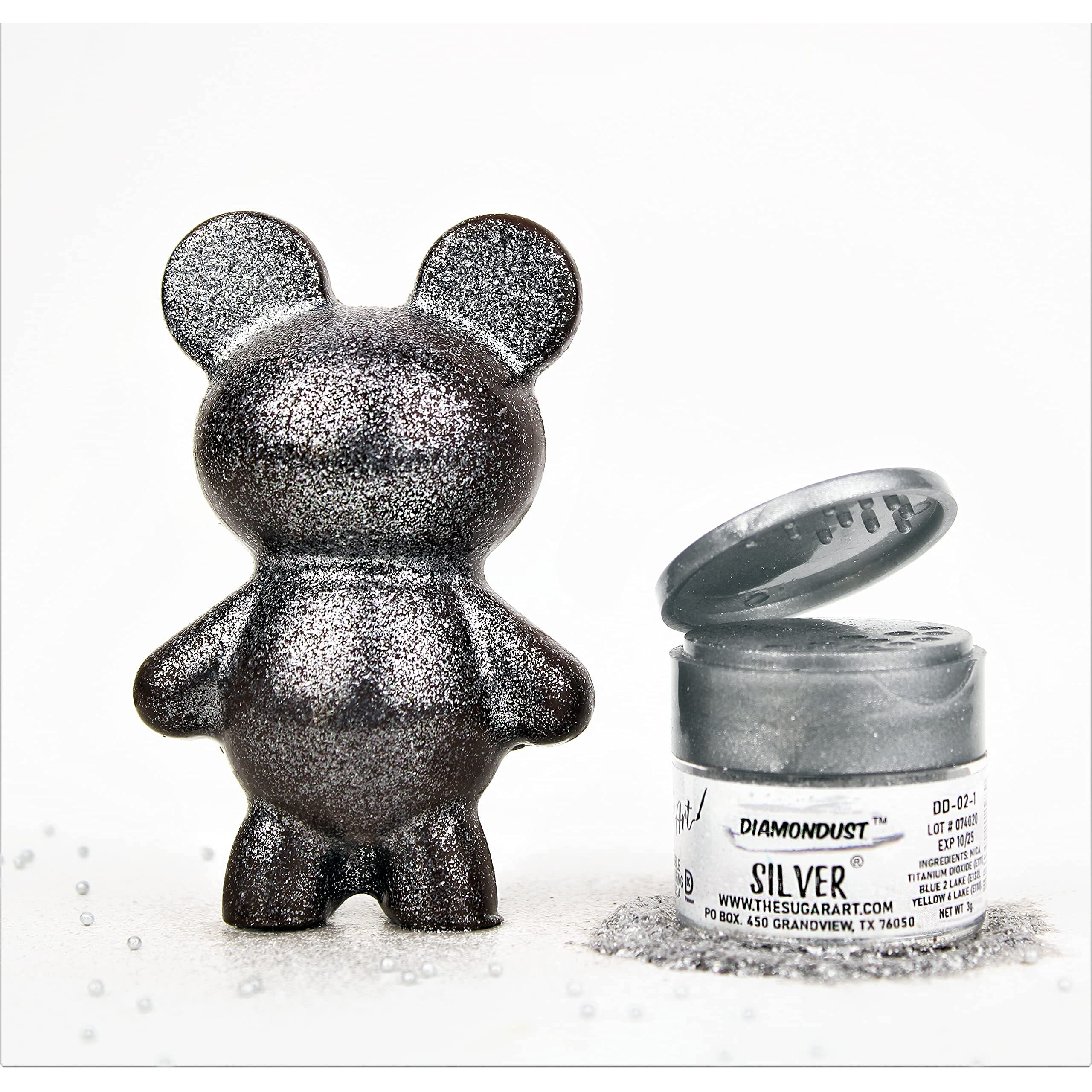Silver Edible Glitter For Drinks, Cocktails, Cake Decorating, Strawberries, Chocolates & More | No Taste | 4G | 100% Food-Safe | Kosher, Vegan, Gluten & Nut Free | Diamondust By The Sugar Art