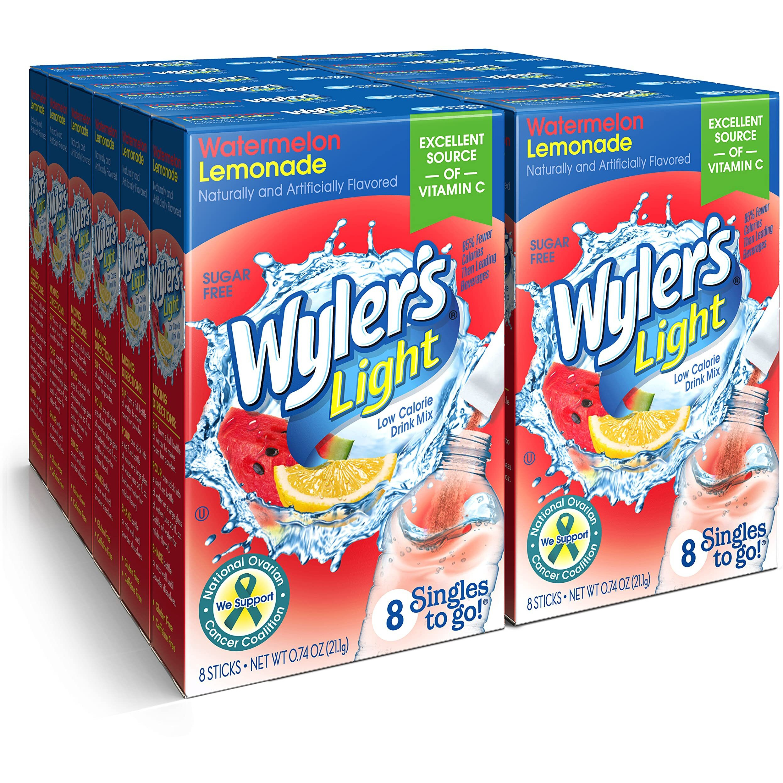 Wyler's Light Singles To Go Powder Packets, Water Drink Mix, Watermelon Lemonade, 96 Servings, 8 Count X Pack Of 12