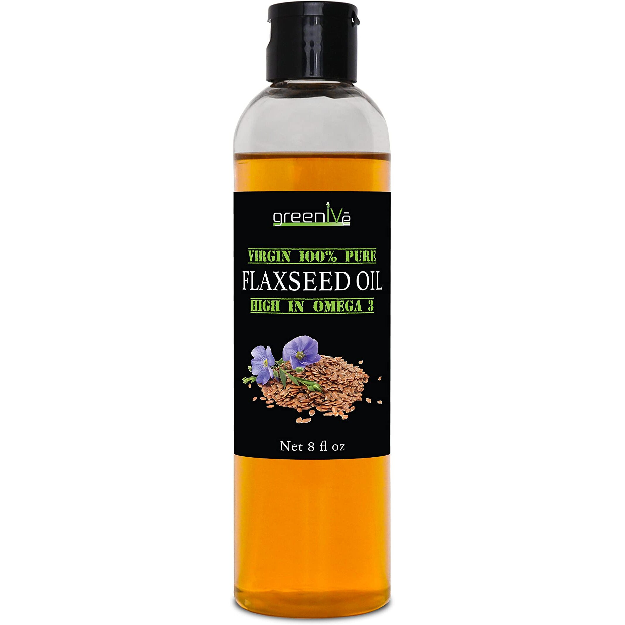 Greenive Flax Seed Oil Organically Grown100% Pure Cold Pressed High Vegan Omega Fatty Acids (8 Fl Oz)