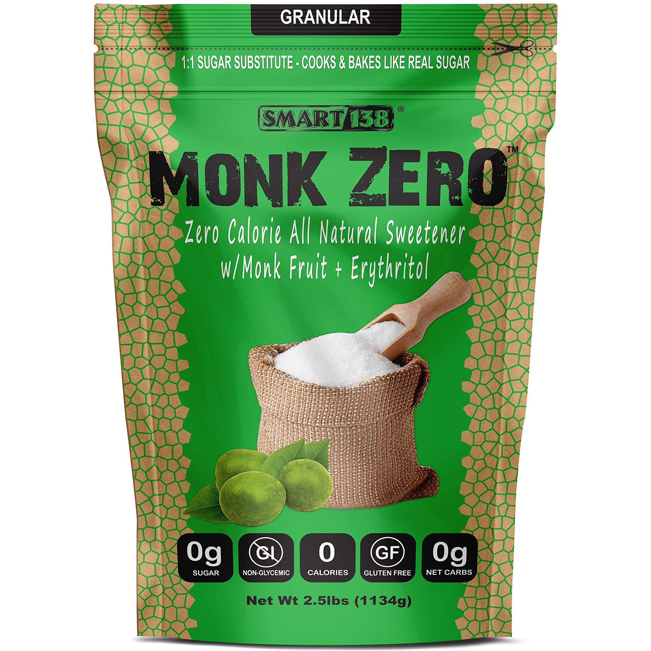 Monk Zero - Monk Fruit Sweetener, Non-Glycemic, Keto Approved, Zero Calories, 11 Sugar Substitute (Granular, 40Oz)