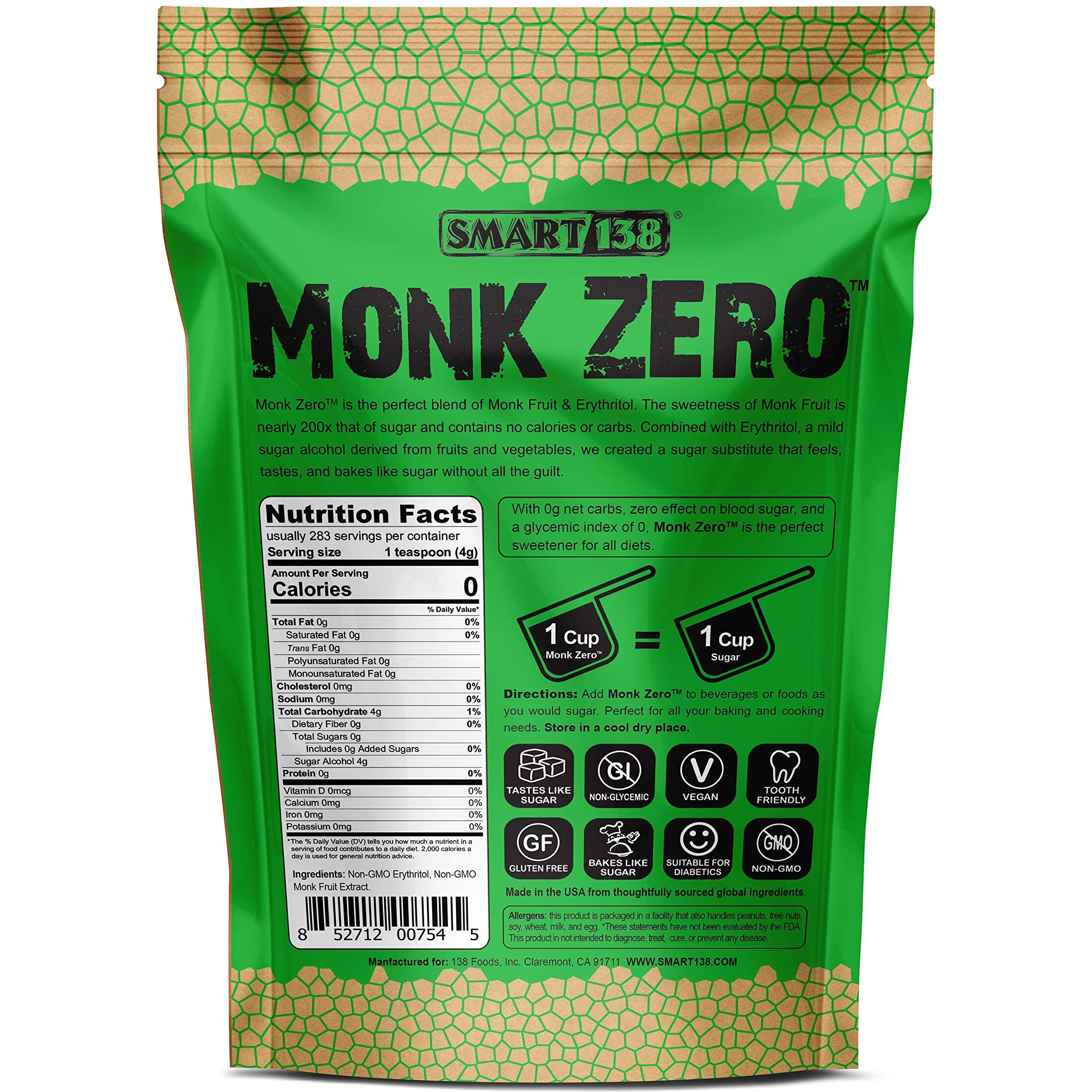 Monk Zero - Monk Fruit Sweetener, Non-Glycemic, Keto Approved, Zero Calories, 11 Sugar Substitute (Granular, 40Oz)