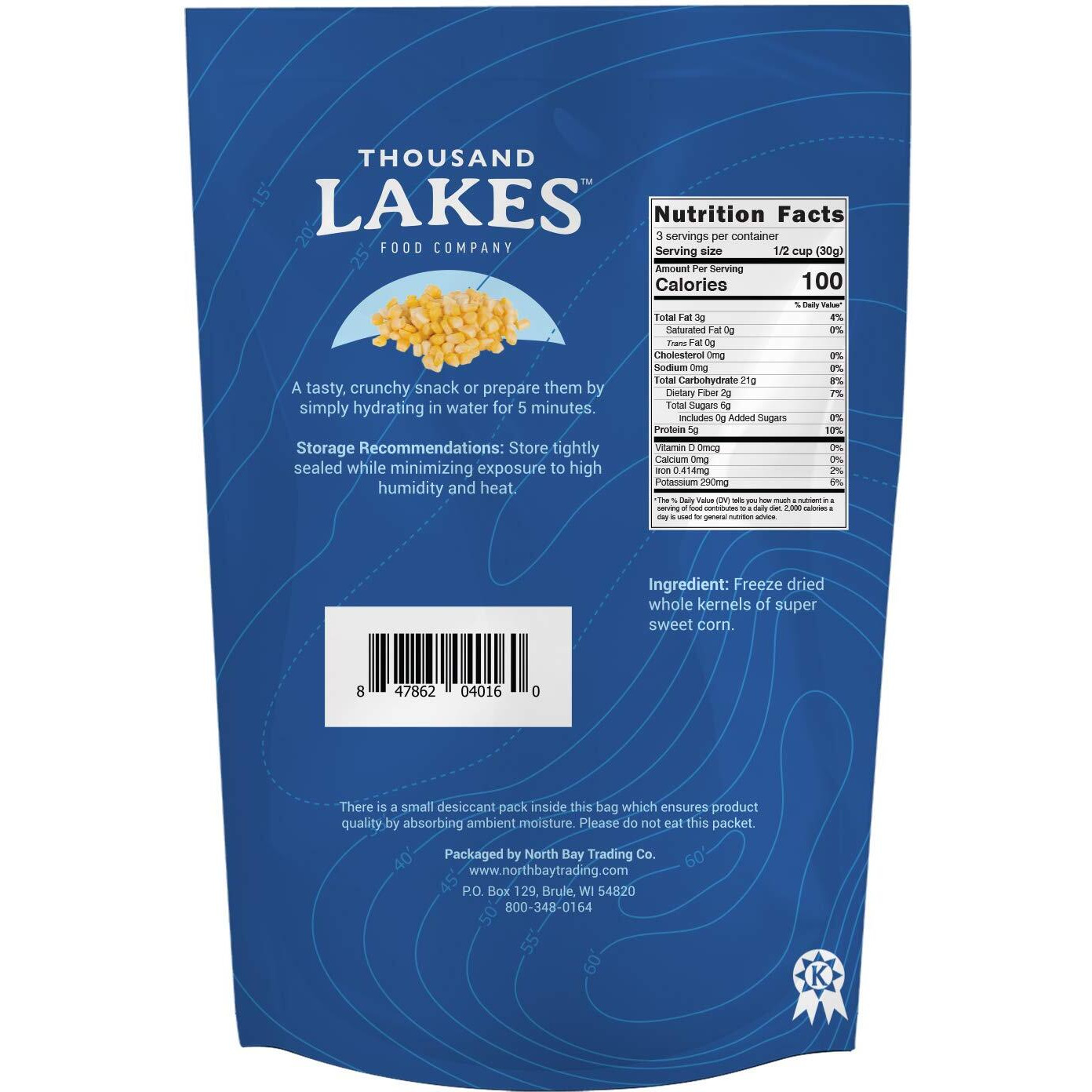 Thousand Lakes Freeze Dried Vegetables - Sweet Corn 2-Pack 3.6 Ounces (7.2 Ounces Total) | 100% Whole Sweet Corn Kernels