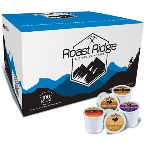 Roast Ridge Single Serve Coffee Pods For Keurig K-Cup Brewers, Variety Pack, Medium Roast, 100 Count (20 Each Cinnamon Swirl, Coconut Caramel, Chocolate Mocha, Southern Pecan, Chocolate Hazelnut)