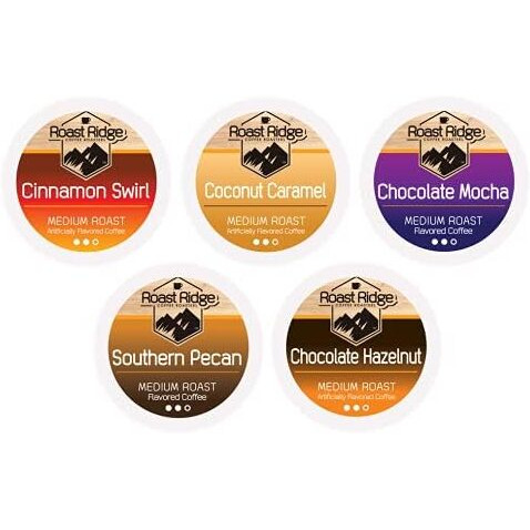 Roast Ridge Single Serve Coffee Pods For Keurig K-Cup Brewers, Variety Pack, Medium Roast, 100 Count (20 Each Cinnamon Swirl, Coconut Caramel, Chocolate Mocha, Southern Pecan, Chocolate Hazelnut)