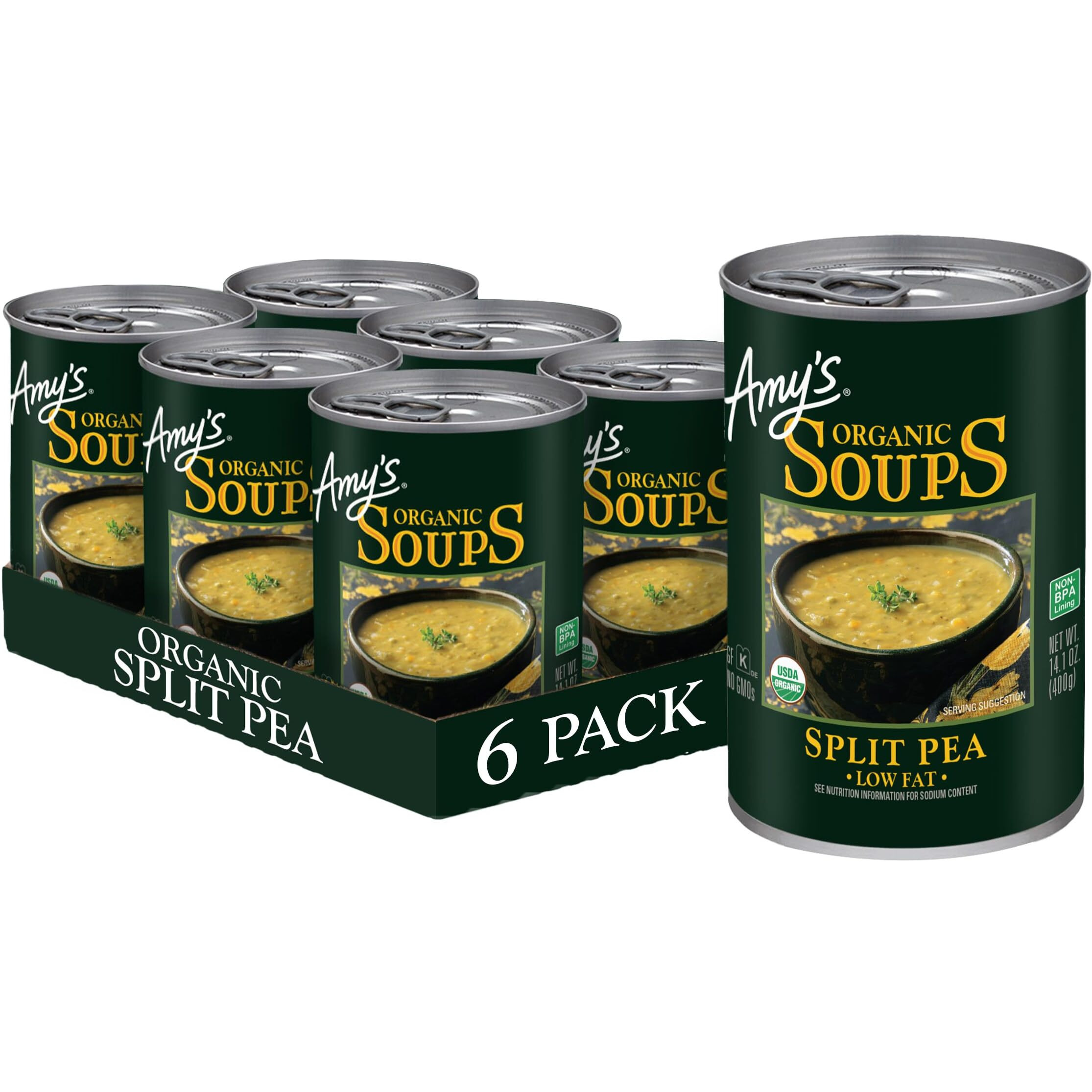 Amy's Soup, Vegan Split Pea Soup, Gluten Free, Made With Organic Split Peas And Vegetables, Canned Soup, 14.1 Oz (6 Pack)