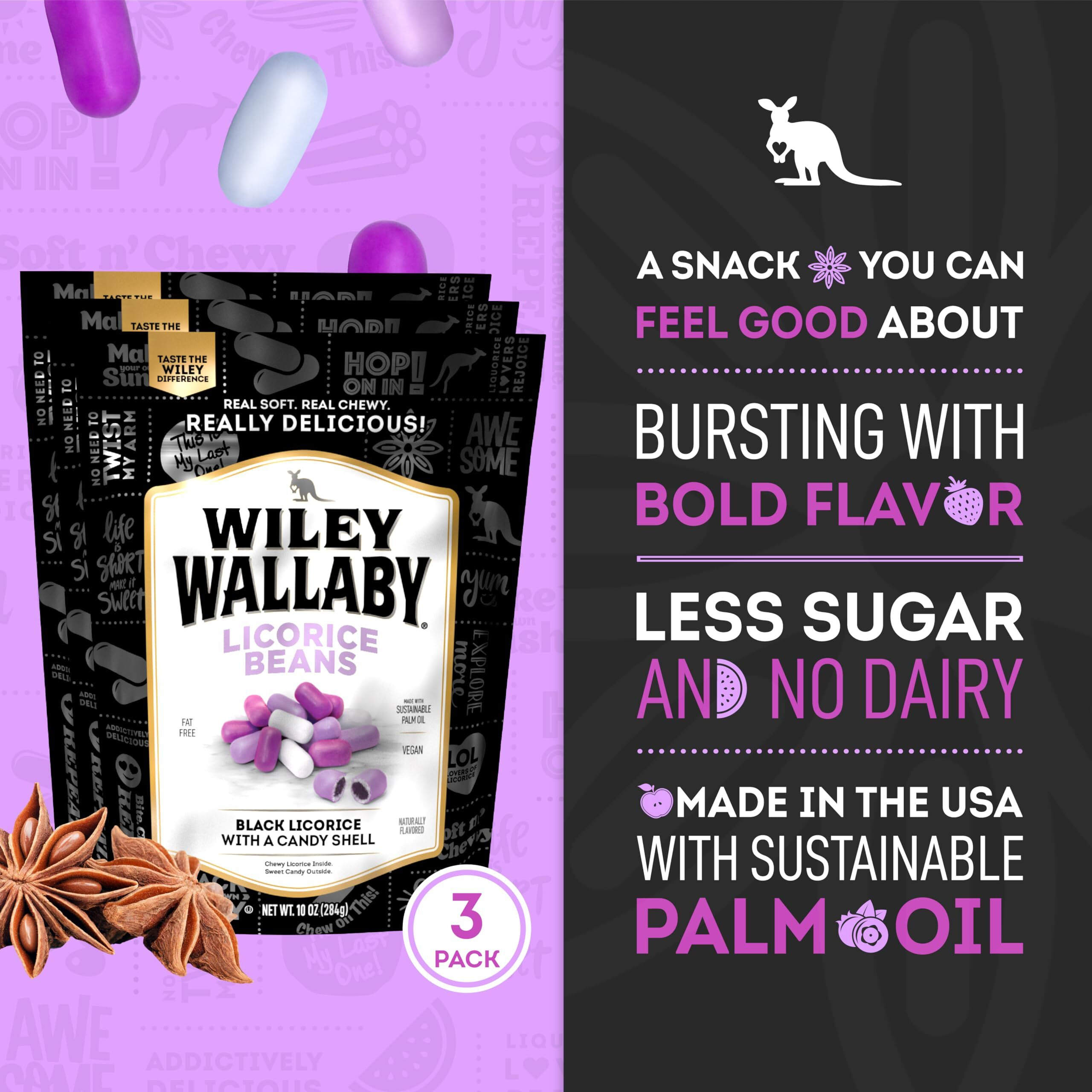 Wiley Wallaby 7.05 Ounce Classic Black Gourmet Australian Style Soft & Chewy Licorice Candy Beans, 3 Pack