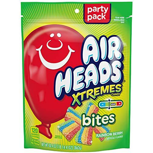 Airheads Candy, Xtremes Sour And Sweet Bites, Rainbow Berry, Party, Cake Toppings, 30.4Oz Large Bag (Pack Of 4)