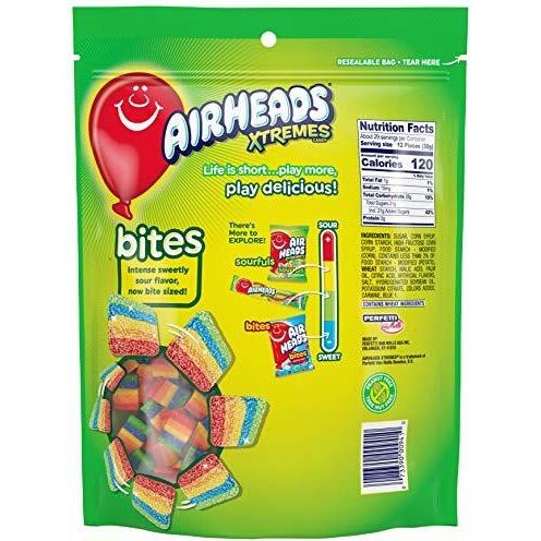 Airheads Candy, Xtremes Sour And Sweet Bites, Rainbow Berry, Party, Cake Toppings, 30.4Oz Large Bag (Pack Of 4)