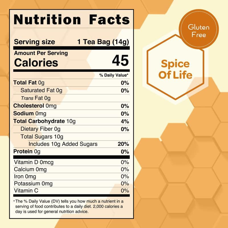 True Honey Chai Tea Bags - Providing Herbal Wellness - All Natural Organic Cinnamon, Clove, Coriander, Anise And Fennel Black - Blended With Honey Crystals Blended - 24 Count