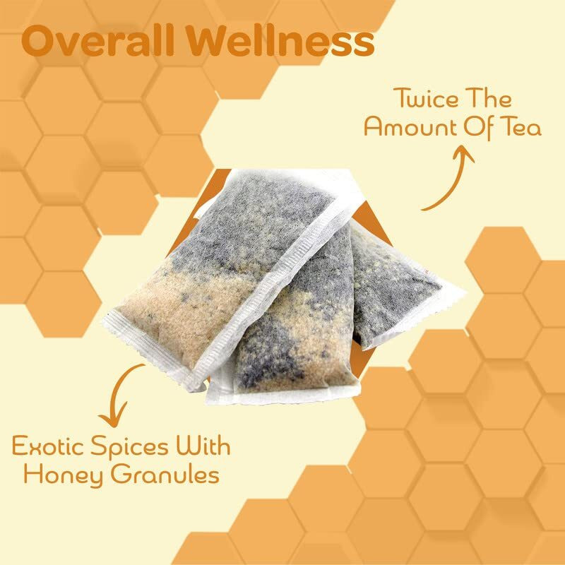 True Honey Chai Tea Bags - Providing Herbal Wellness - All Natural Organic Cinnamon, Clove, Coriander, Anise And Fennel Black - Blended With Honey Crystals Blended - 24 Count