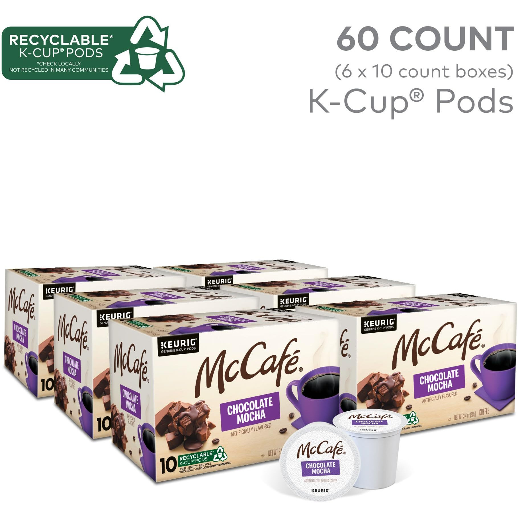 Mccafe Chocolate Mocha Coffee, Keurig Single Serve Coffee K-Cup Pods, Flavored Coffee, 60 Count, (6 Packs Of 10)