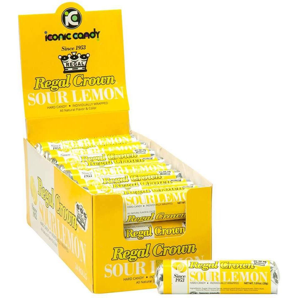 Regal Crown Sour Lemon Hard Candy Rolls | Old Fashioned Sour Lemon Candy | Traditional Lemon Candy Brought To You By Iconic Candy | 24 Count
