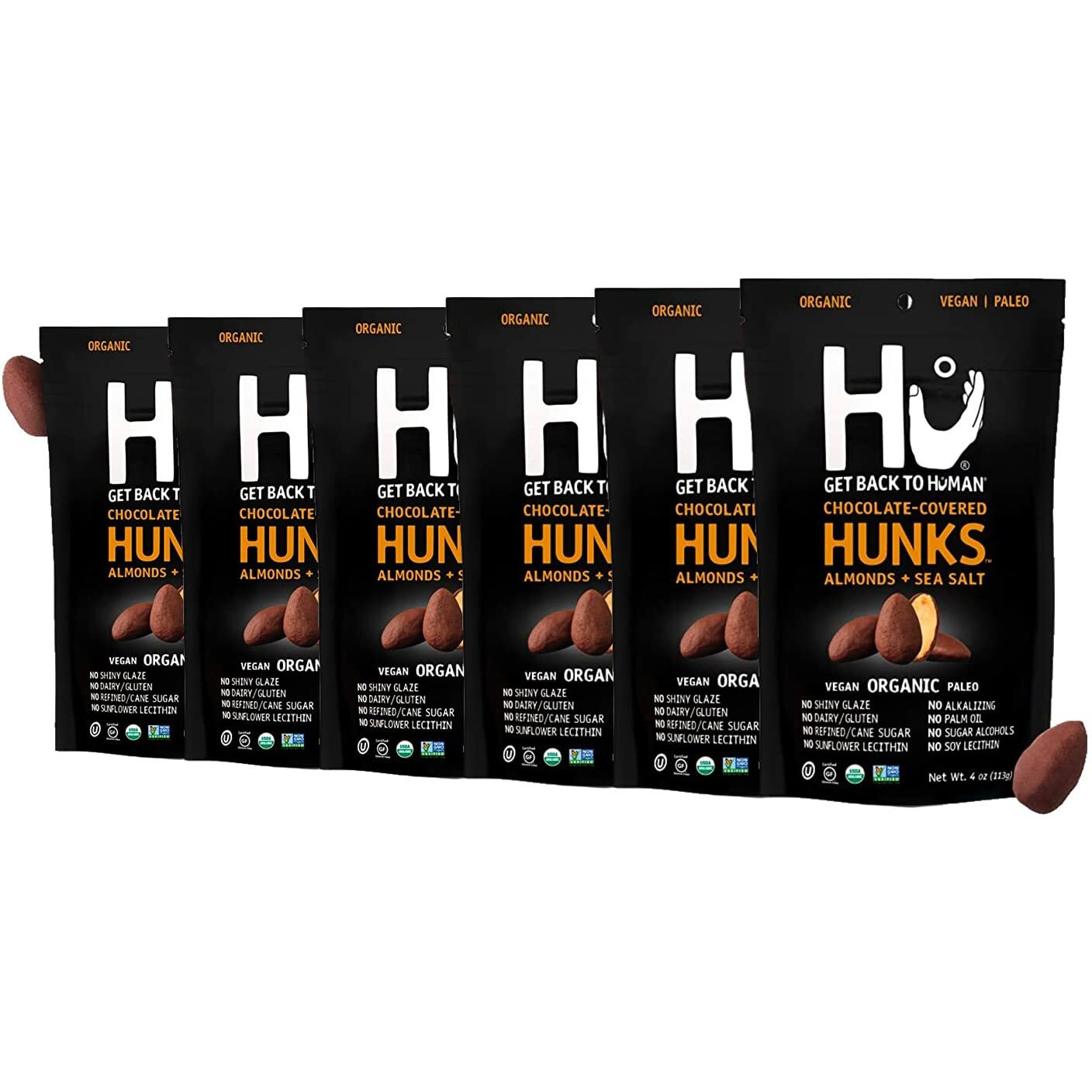 Hu Keto Friendly Vegan Hunks |Chocolate Covered Almonds With Sea Salt | 6 Pack | Non-Gmo, Gluten Free, Paleo, Organic Dark Chocolate