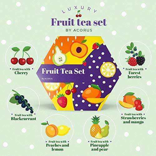 Acorus Fruit Luxury Tea Set | Perfect For Making Iced Tea | Assorted Fruit And Herbal Tea Box | Tea Gift Sets | Large Variety Pack |Tea Sampler 6 Flavors | 60 Tea Bags