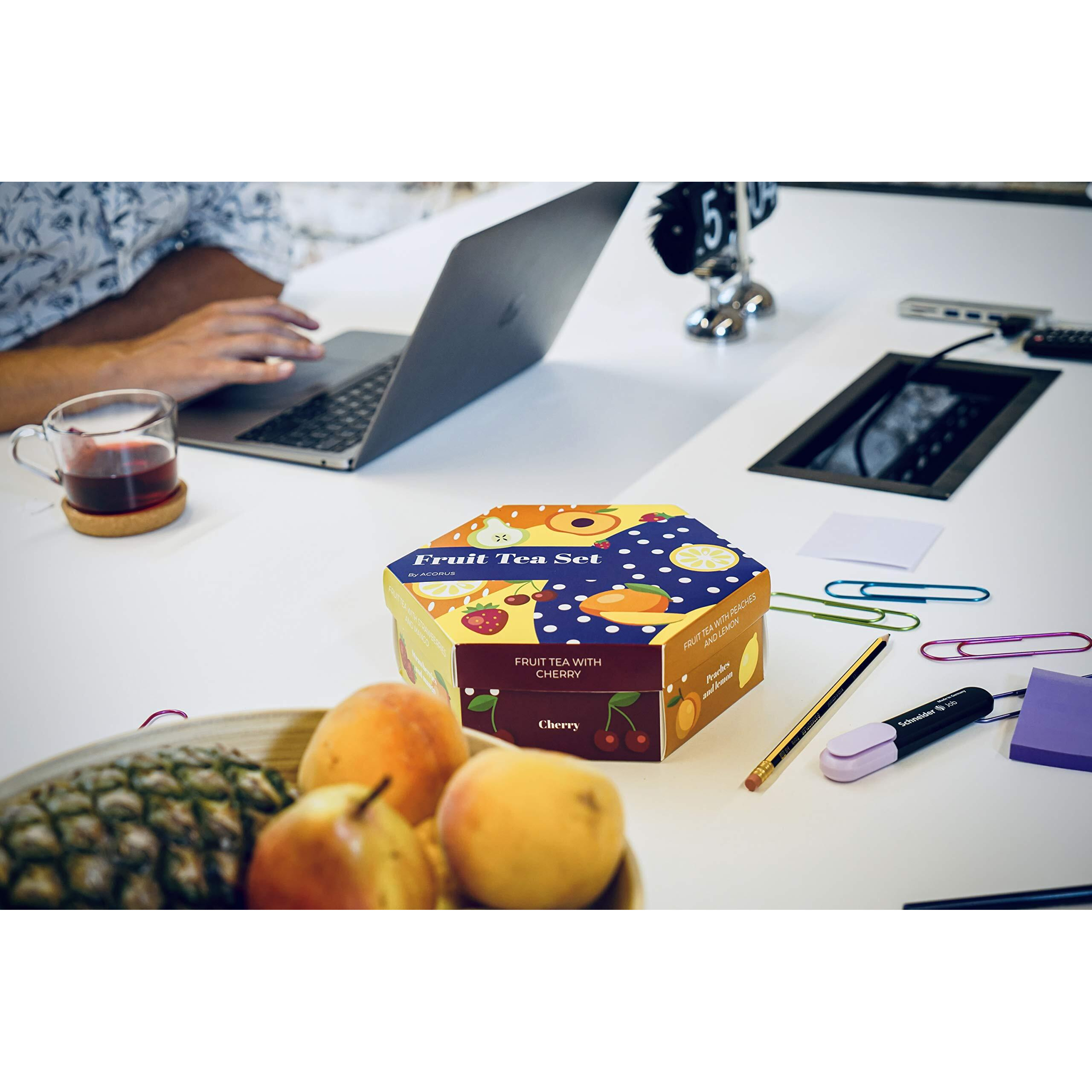 Acorus Fruit Luxury Tea Set | Perfect For Making Iced Tea | Assorted Fruit And Herbal Tea Box | Tea Gift Sets | Large Variety Pack |Tea Sampler 6 Flavors | 60 Tea Bags