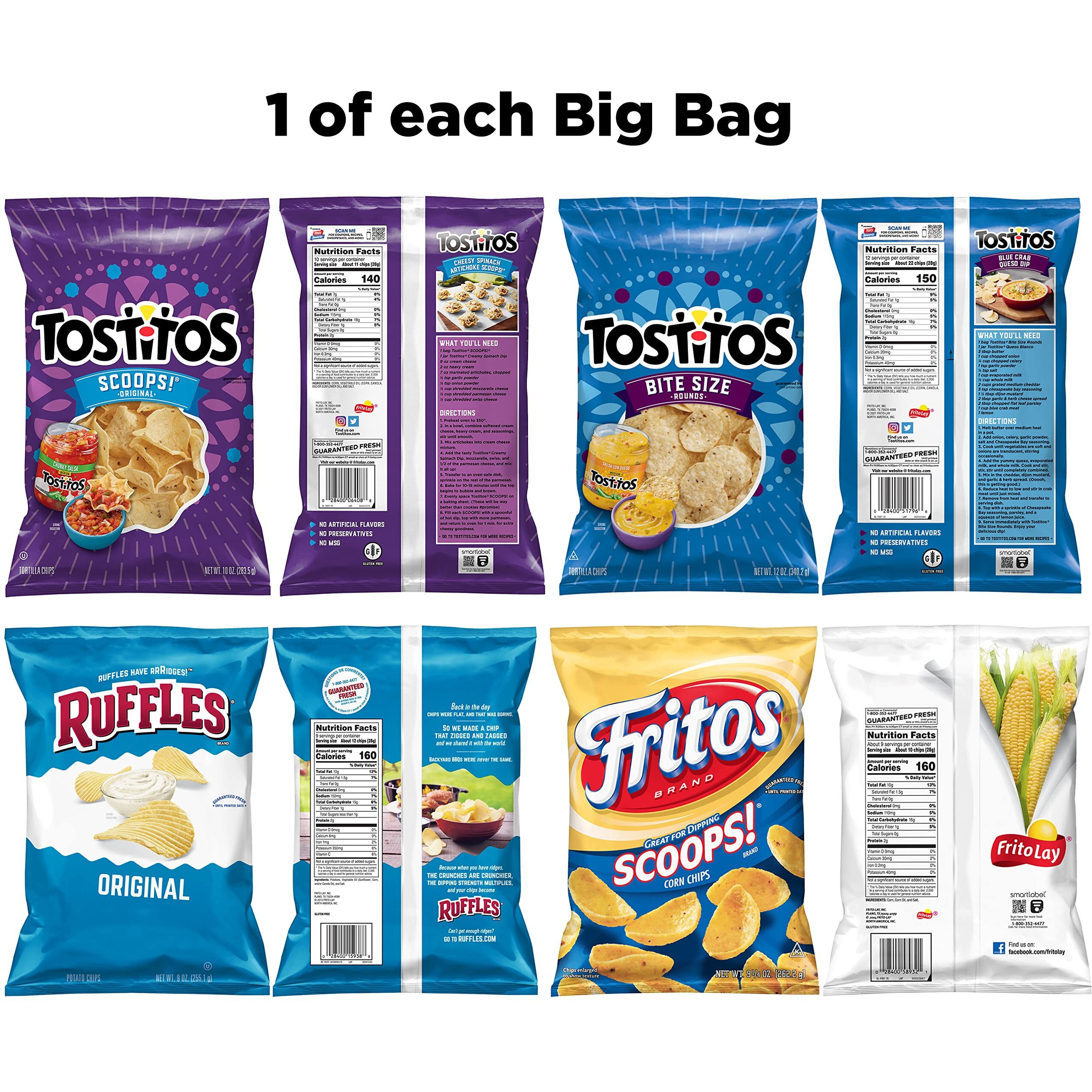 Frito Lay Big Bag Bundle, Dip Chip Variety Pack, (Pack Of 4)