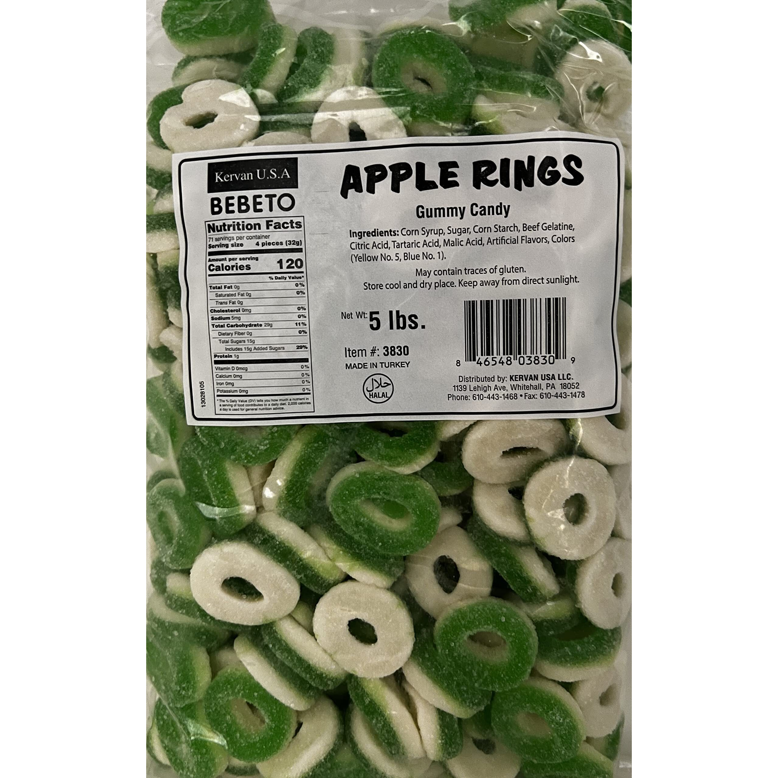 Kervan Candy Apple Rings Bulk Gummy Candy - 5 Pound Bag - Fruity & Sweet Gift Snacks For Kids - Party Size