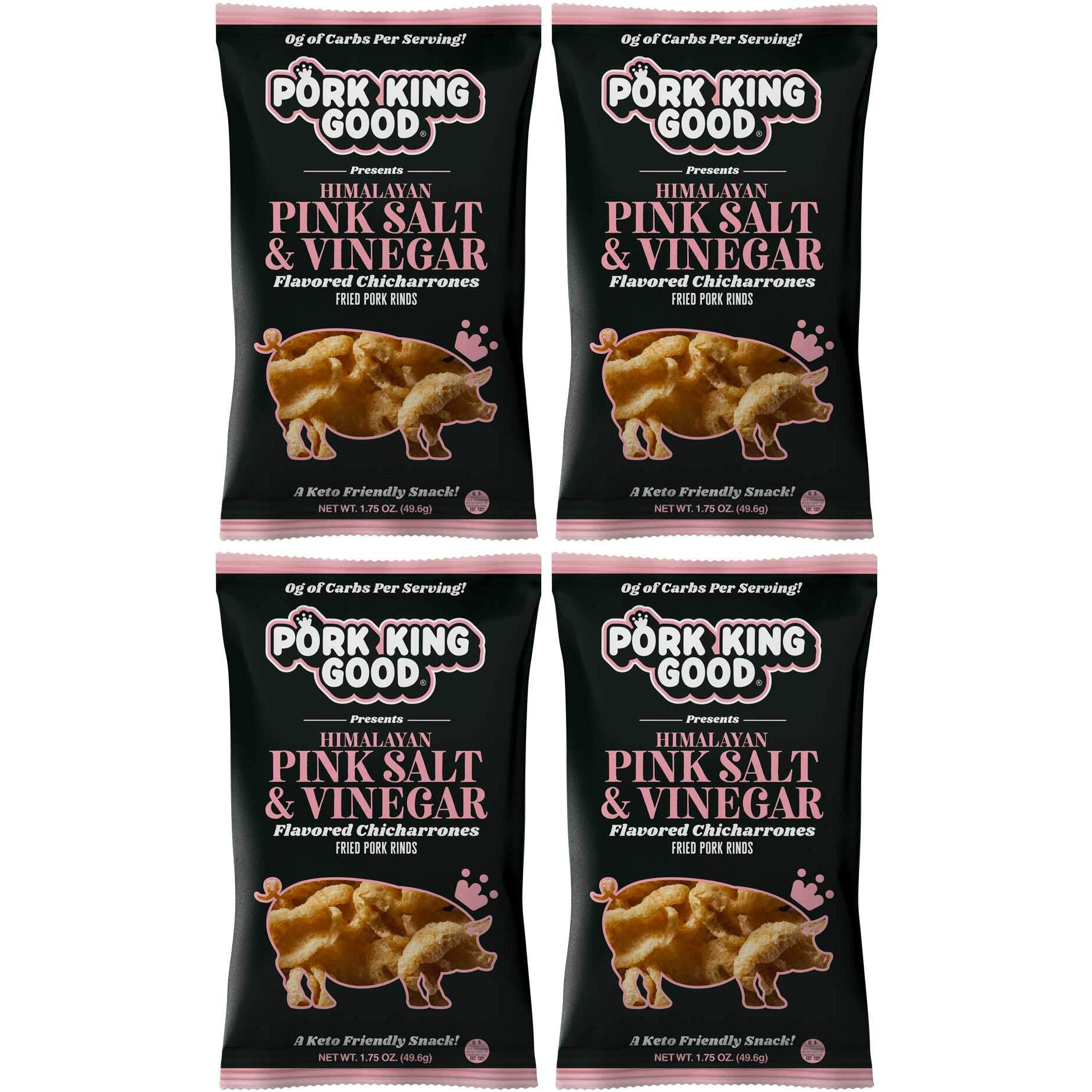Pork King Good Himalayan Pink Salt & Vinegar Pork Rinds (Chicharrones) (4 Pack) Keto Friendly Snack