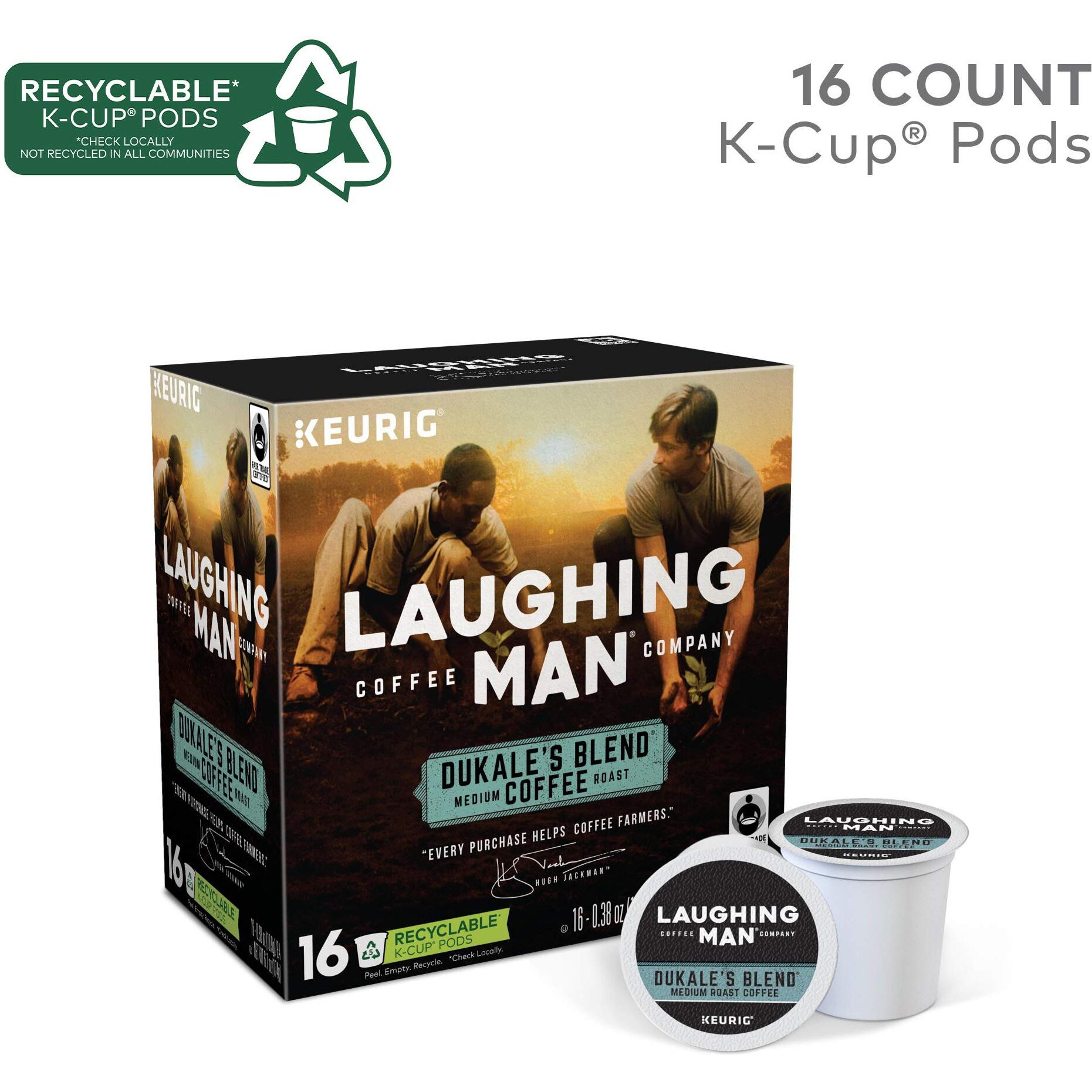 Laughing Man Dukale's Blend, Single-Serve Keurig K-Cup Pods, Medium Roast Coffee, 16 Count